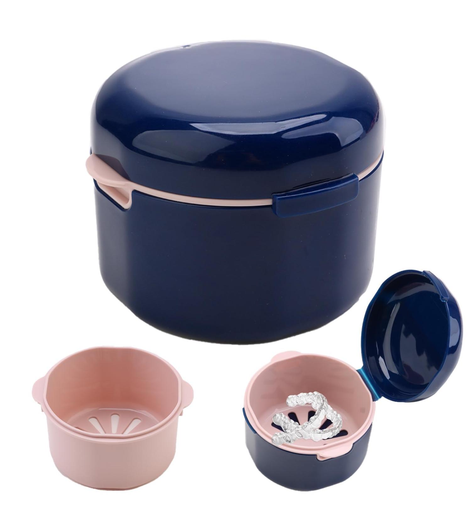 Dnom Dinner with Sieve - Portable Prosthesis Dinner Cover in Blue - Double-Layer Hollow Drain for Effective Orthodontic Bracket Cleaning - Buy Online on GoSupps.com