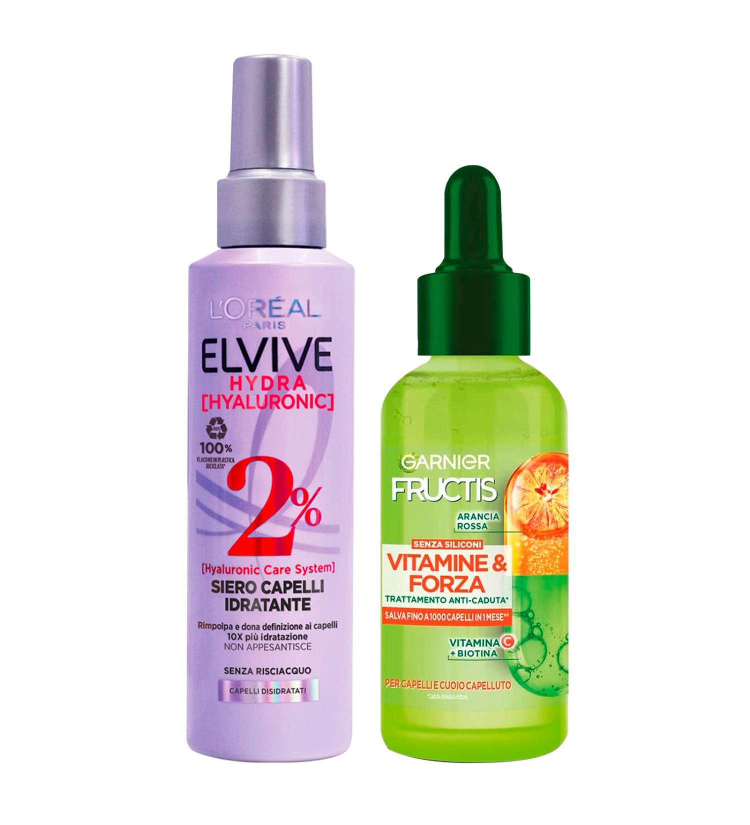  Garnier Garnier Fructis Vitamins and Strength Anti-Hair Loss Treatment for Brittle Hair with Biotin and Vitamin C 125ml + Elvive Hydra Hyaluronic Leave-In Moisturizing Hair Serum with Hyaluronic Acid 150ml - Buy Online on GoSupps.com