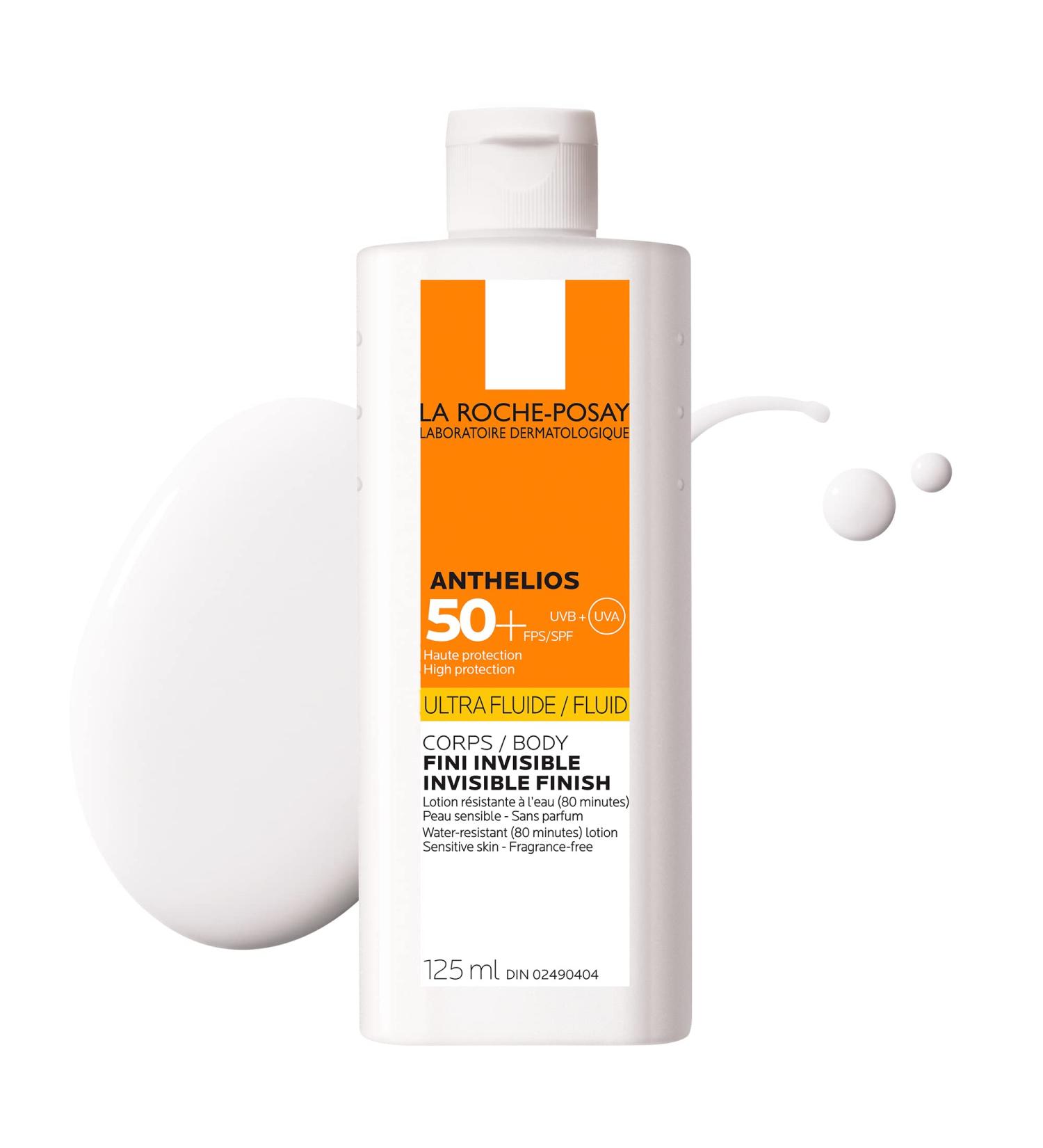 La Roche-Posay Body Sunscreen Anthelios Sunscreen Broad Spectrum UVA & UVB Sun Protection Fragrance-Free Non-Comedogenic Non Greasy Hypoallergenic Travel Sunscreen Dermatologist Recommended ULTRA FLUID SPF 50+ - Buy Online on GoSupps.com