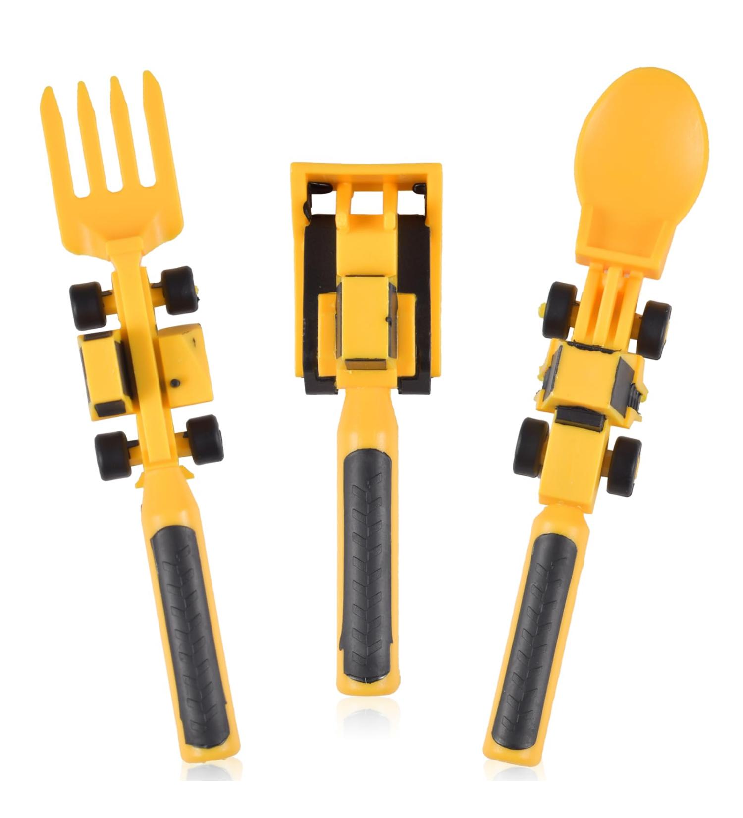 Funmo 3 Piece Children's Cutlery Set | Silicone Baby Cutlery with Excavator Fork | Construction Site Spoon & Forks | Perfect Gift for Birthdays New Year & Christmas - Buy Online on GoSupps.com