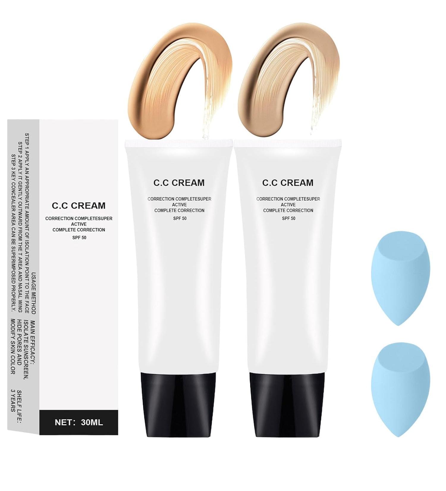 Perebella CC Cream Skin Tone Adjusting CC Cream SPF 50 Pre-Makeup Primer Moisturizing Concealer Brightening Skin Tone Color Correcting Self Adjusting for Mature Skin (2 Piece) - Buy Online on GoSupps.com