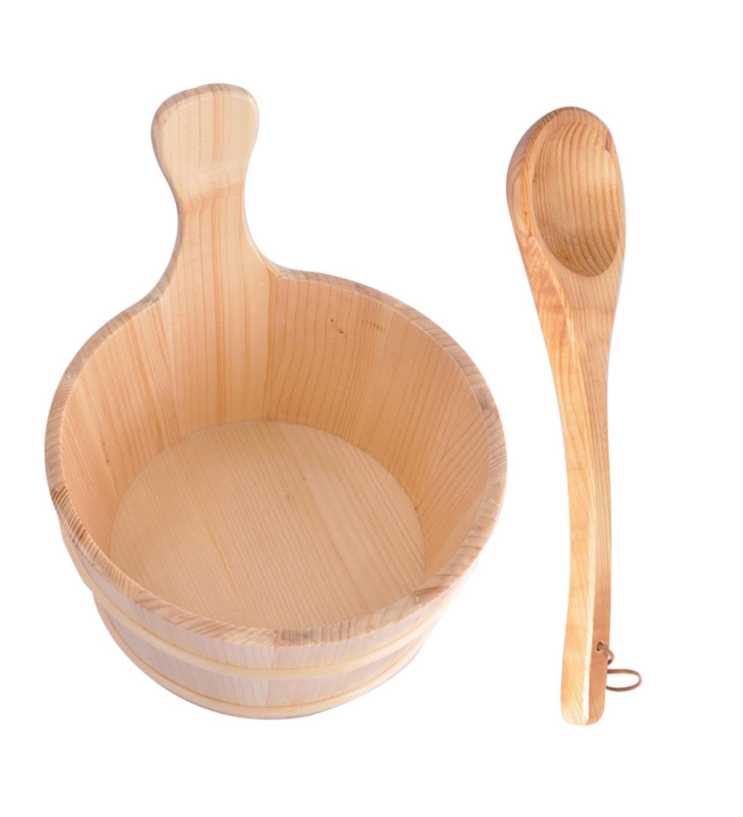 Sauna Bucket and Ladle Set - 4L Wood Sauna Barrel | Traditional Sauna Pail with Handle | Wooden Sauna Bucket | Bathing Accessories for Sauna Steaming Room Bathroom Home - Buy Online on GoSupps.com