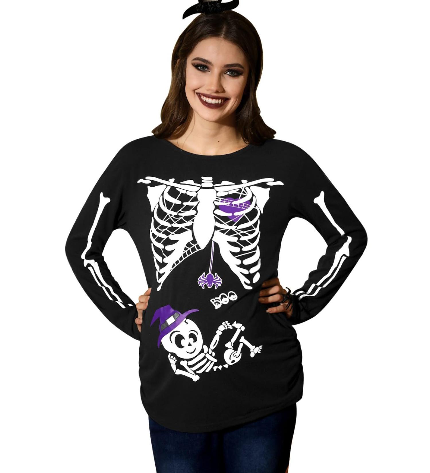 G and PL Halloween Maternity Top | Long Sleeve Skull Baby Costume for Pregnant Women | Size S-XXL | Purple - Buy Online on GoSupps.com