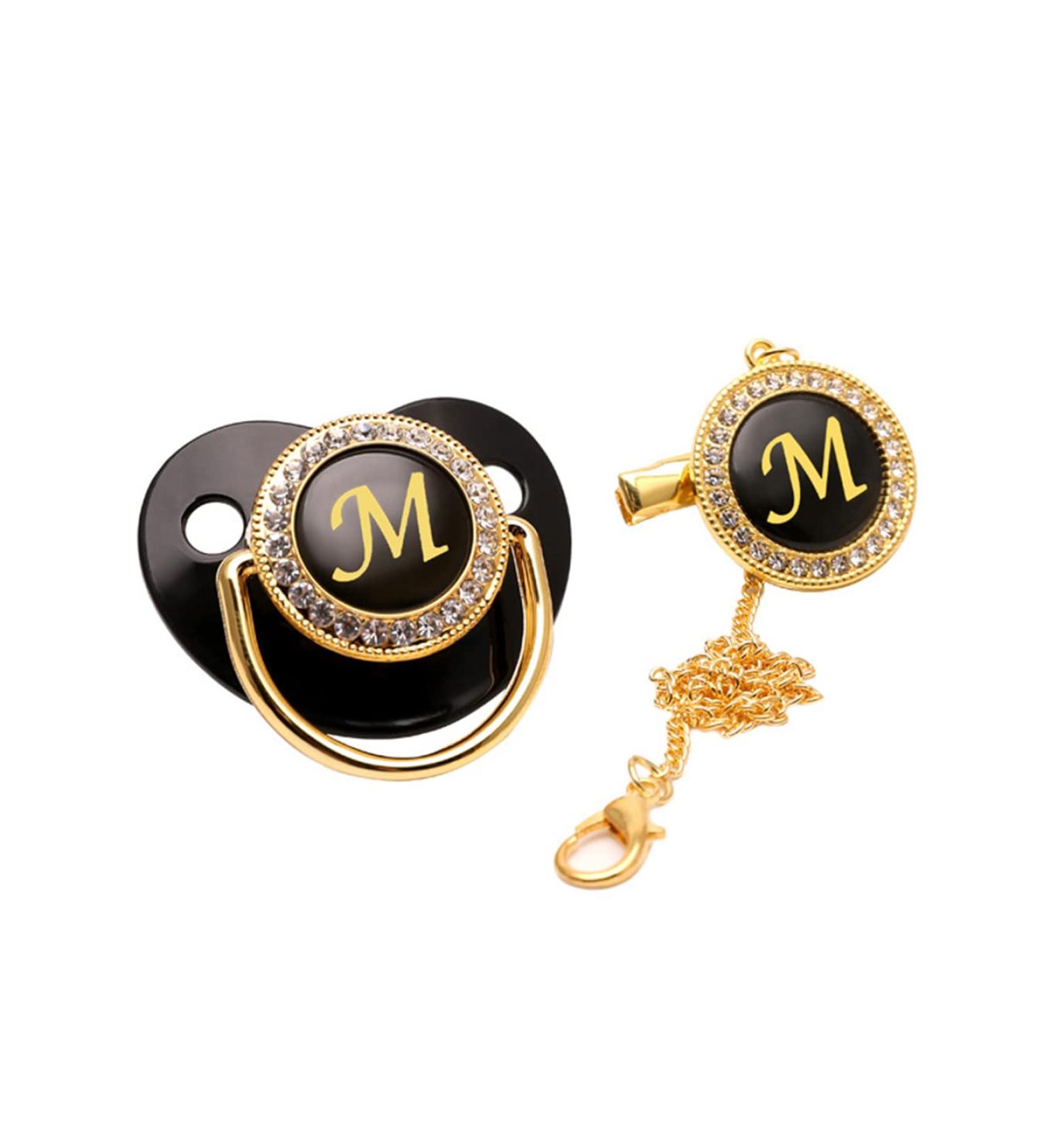Unique Baby Pacifier & Clip with Letter M - Silicone Baby Soother with Chain - International Shipping Available - Buy Online on GoSupps.com