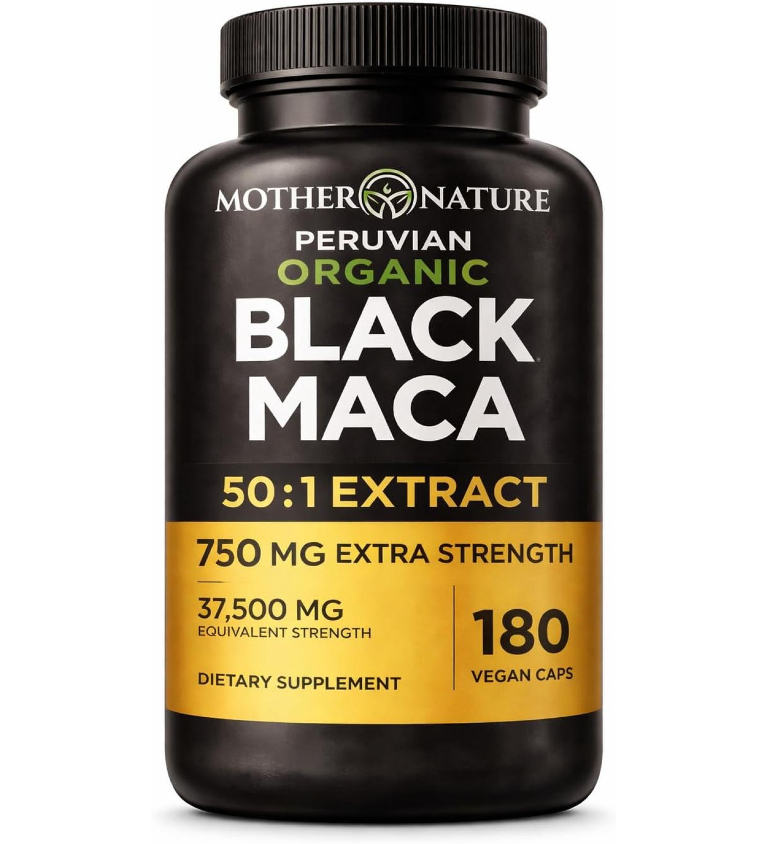 Mother Nature Organic Black Maca Root 30 000mg - 180 Capsules for Energy & Vitality - Buy Online on GoSupps.com