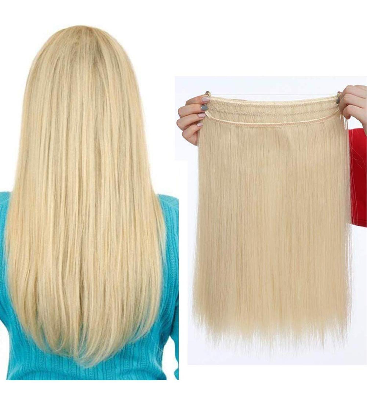 16 Inch Invisible Wire In Hair Extensions Synthetic Straight One Piece Secret Wire String Hairpiece - Bleach Blonde(Weight:90g) - Buy Online on GoSupps.com