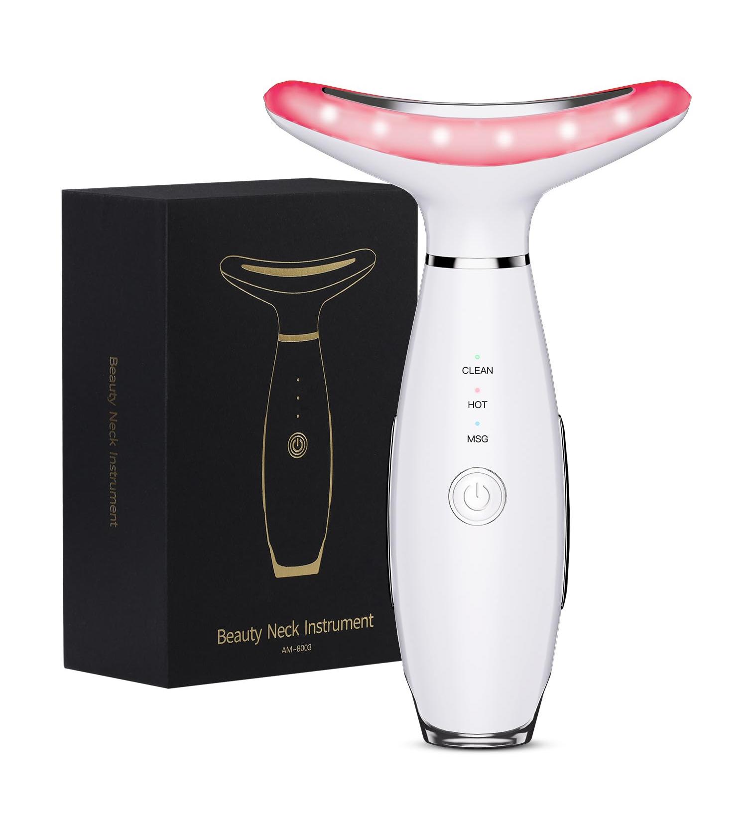 Neck Face Massager 3 Color Modes & Vibration Facial Sculpting Tool for Double Chin & Skin Care (White) International Shipping Available - Buy Online on GoSupps.com