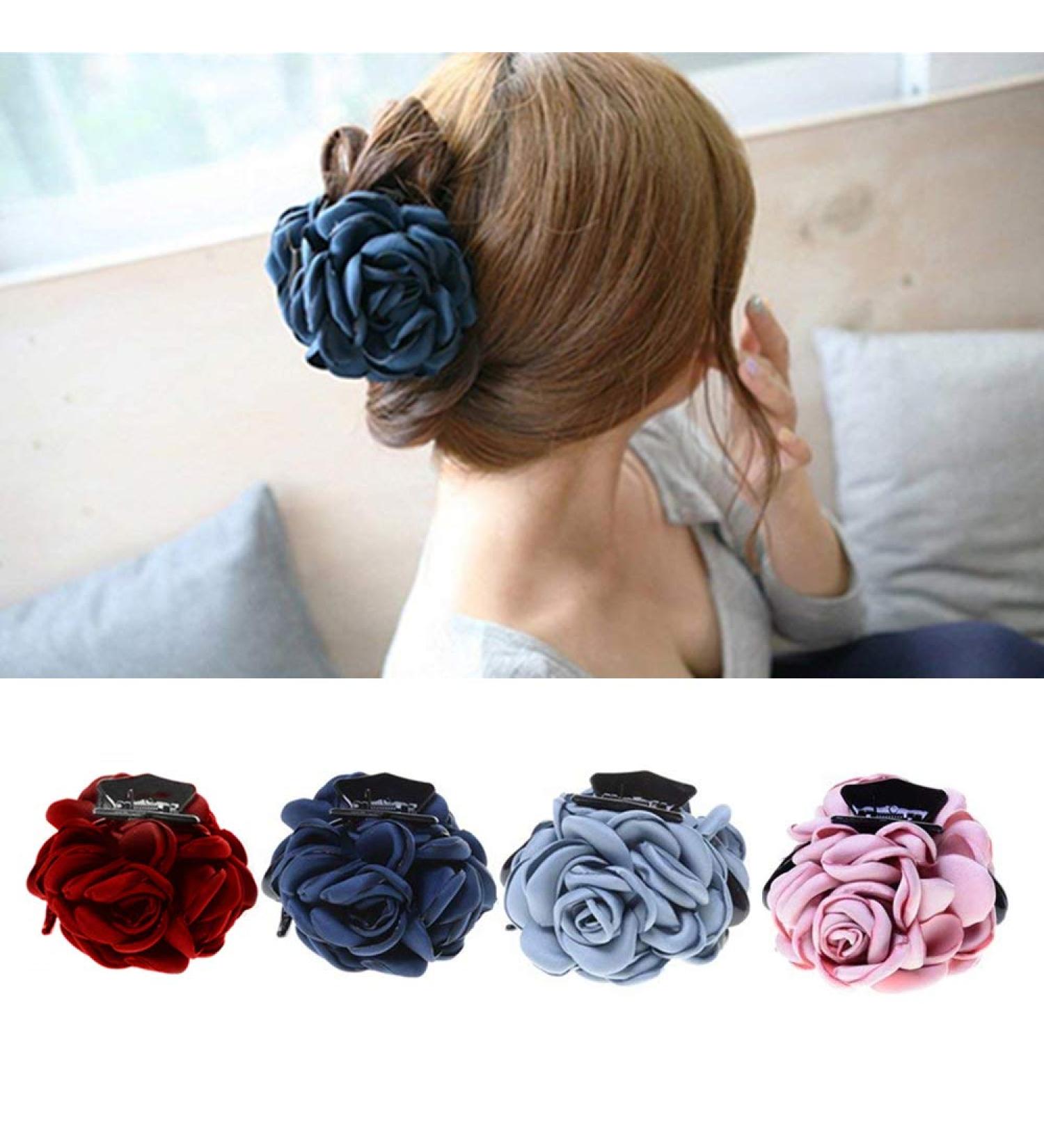 Large Fabric Flower Hair Clips - Fashionable Hair Accessories for Women & Girls (Set of 4) - Buy Online on GoSupps.com