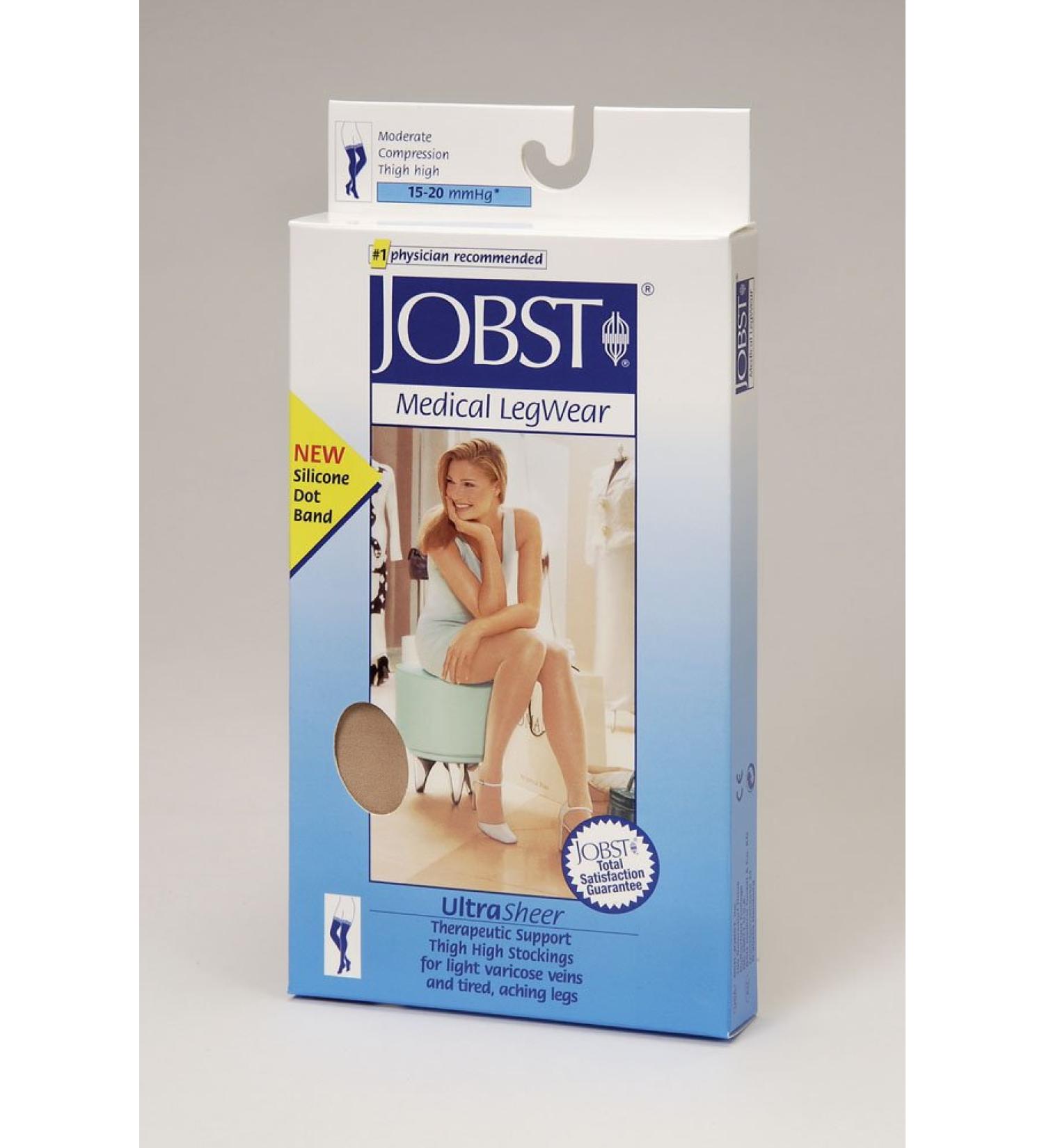 JOBST UltraSheer Thigh High with Lace Silicone Top Band 15-20 mmHg Compression Stockings Closed Toe Small Espresso