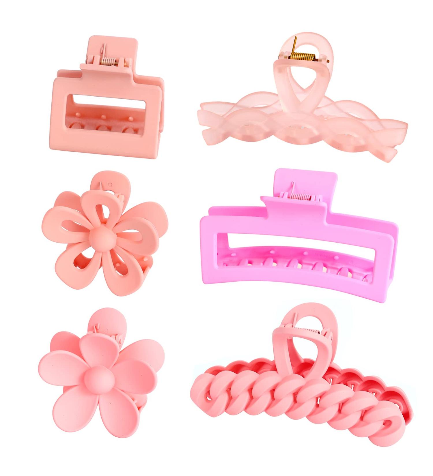 Pink Hair Claw Clips Set - 6PCS Big Nonslip Large Clips for Women | Cute Jaw Hair Claws Barrettes Ponytail Holder and Hair Accessories - Buy Online on GoSupps.com