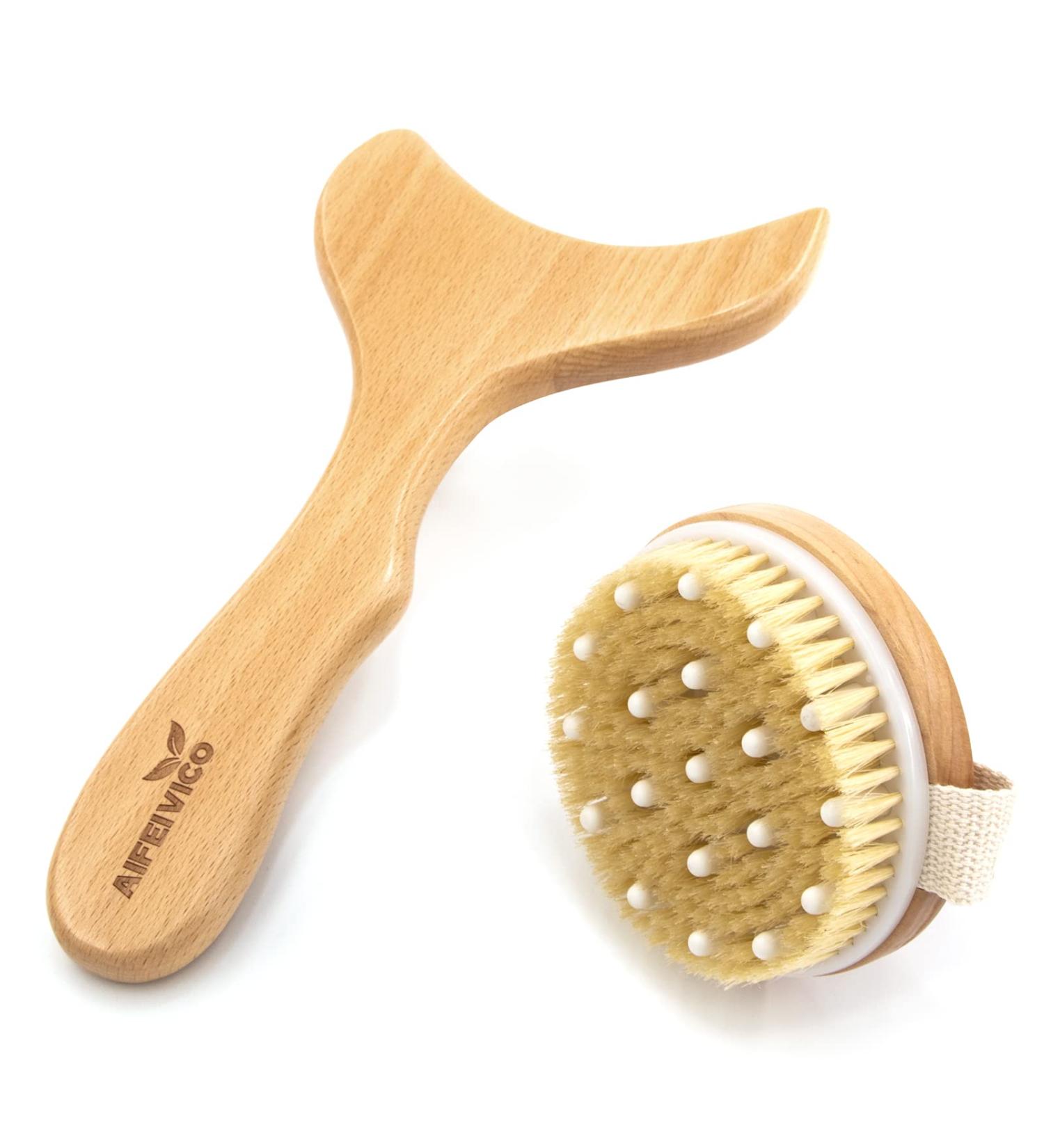 AIFEIVICO Wood Therapy Massage Tools & Dry Brush 2 Kit for Anti Cellulite Lymphatic Drainage | Body Brush, Massage Paddle, Gua Sha | Maderotherapy Set - Buy Online on GoSupps.com