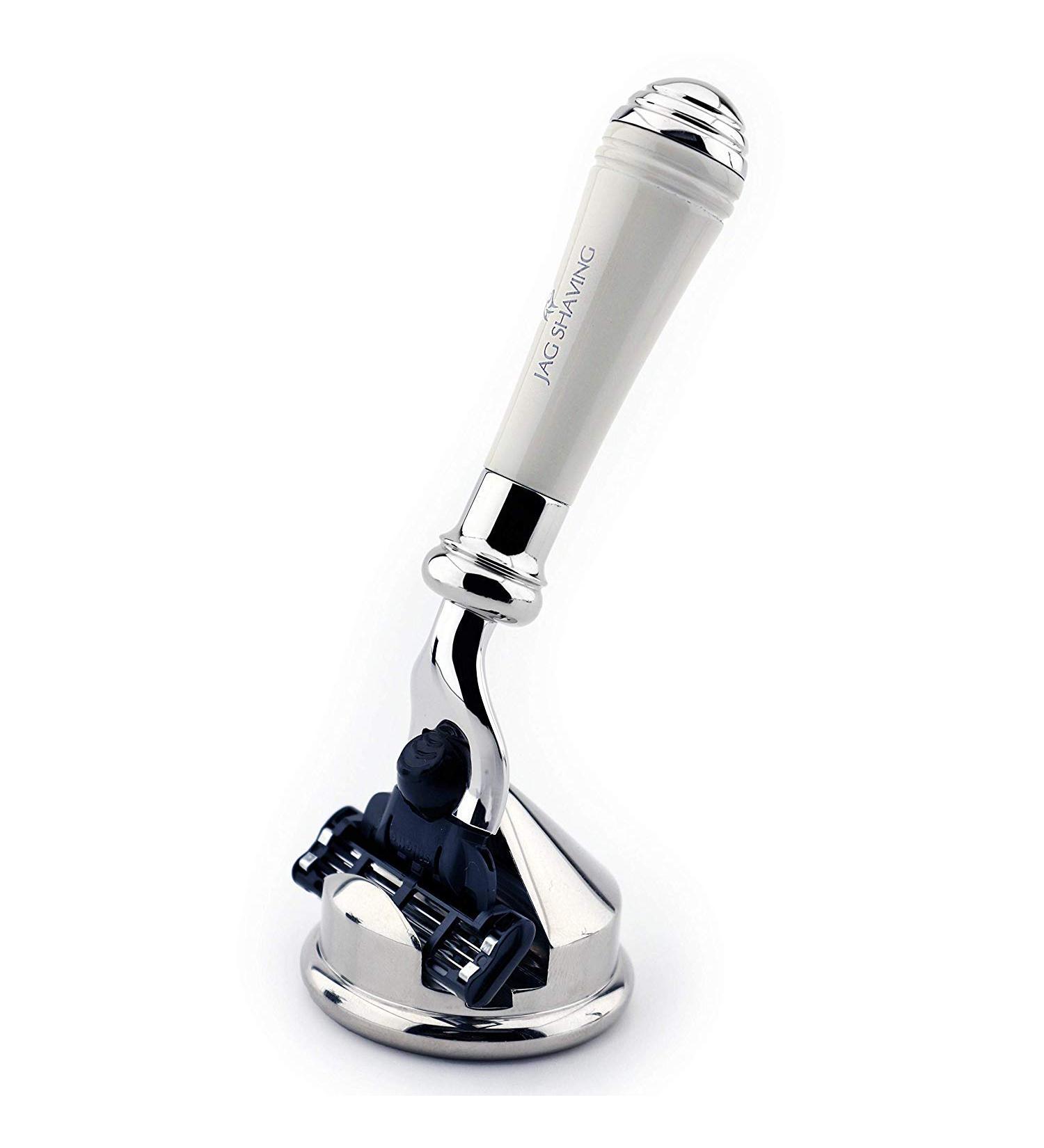 JAG SHAVING Razor - Luxury Short Handle Safety Razor with Triangular Cartridge | High Quality Synthetic Resin for a Premium Shaving Experience - Buy Online on GoSupps.com