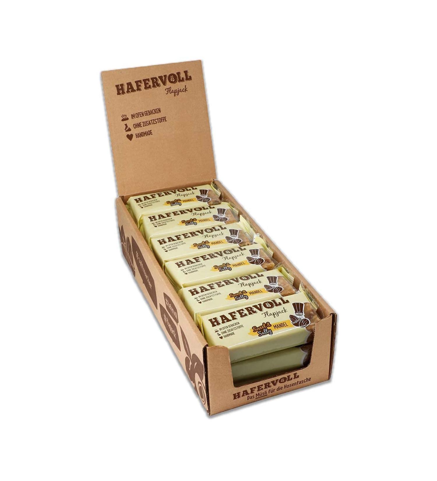 Buy Hafer Full Flapjack Sweet & Salty Mandel - 18 x 65g Organic Cereal Bars | No Added Sugar Handmade & Oven-Baked Oats - Buy Online on GoSupps.com