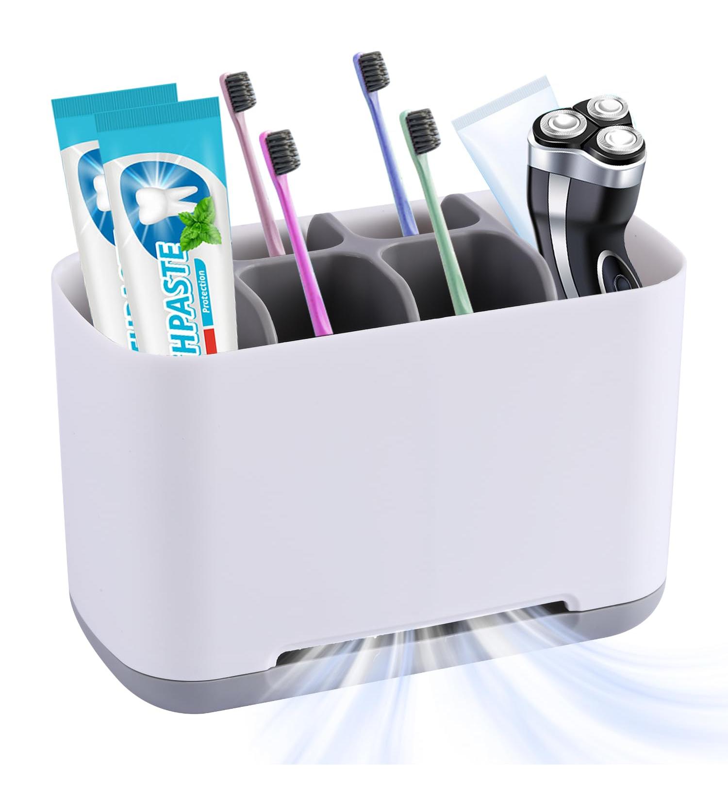 Fosoloni Toothbrush Holder - 4 Compartments & 2 Storage Slots | Family Toothbrush Organizer & Razor Holder - Buy Online on GoSupps.com