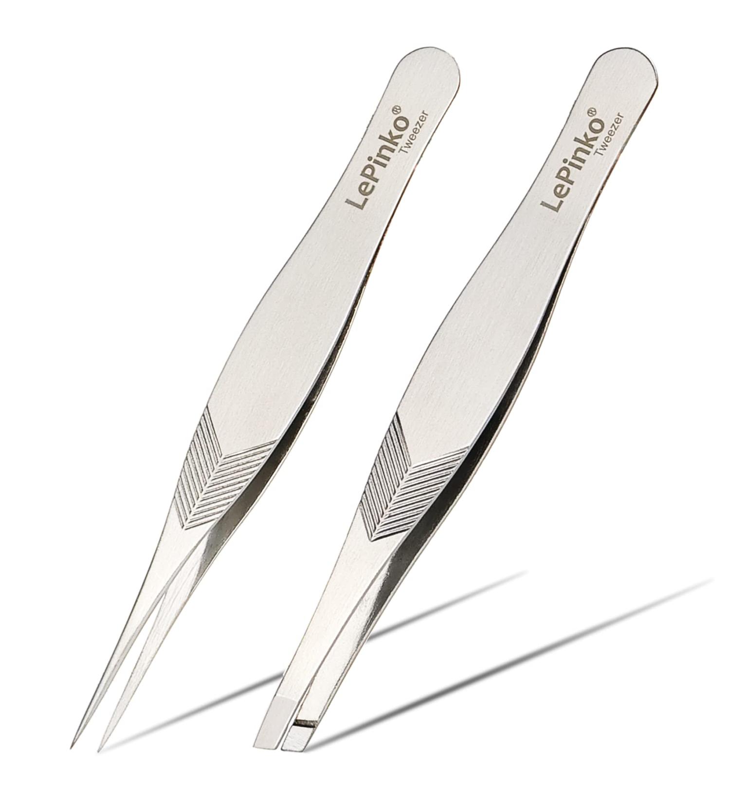 LePinko Precision Tweezer Set for Men and Women - Professional Slanted & Pointed Tweezers for Ingrown Hair, Facial Hairs, and Splinter Removal - Eyebrow Plucker with Case - Silver - Buy Online on GoSupps.com