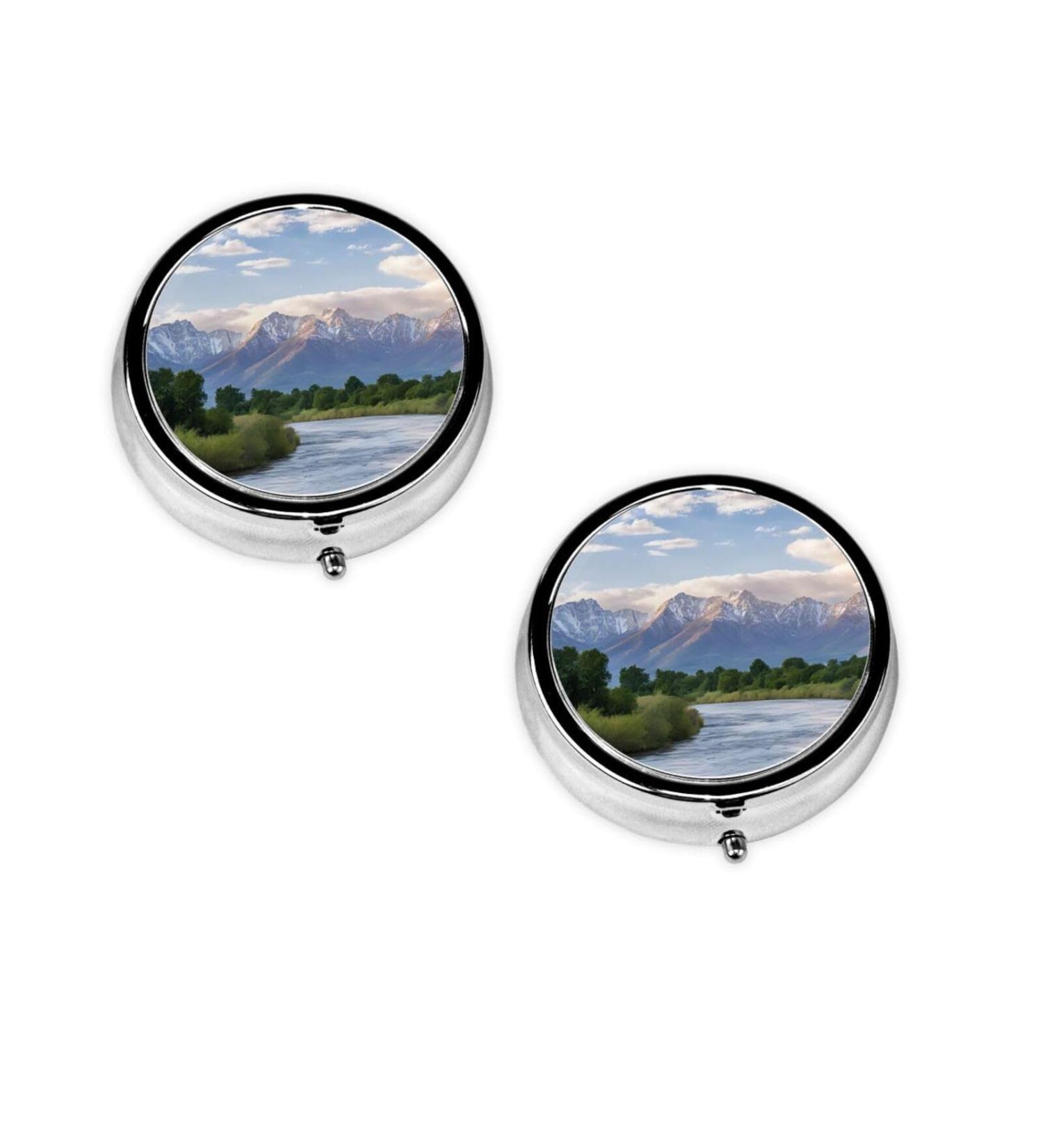 Grand Teton National Park Round Pill Box - 3 Compartment Mini Travel Organizer for Pills & Vitamins - Buy Online on GoSupps.com