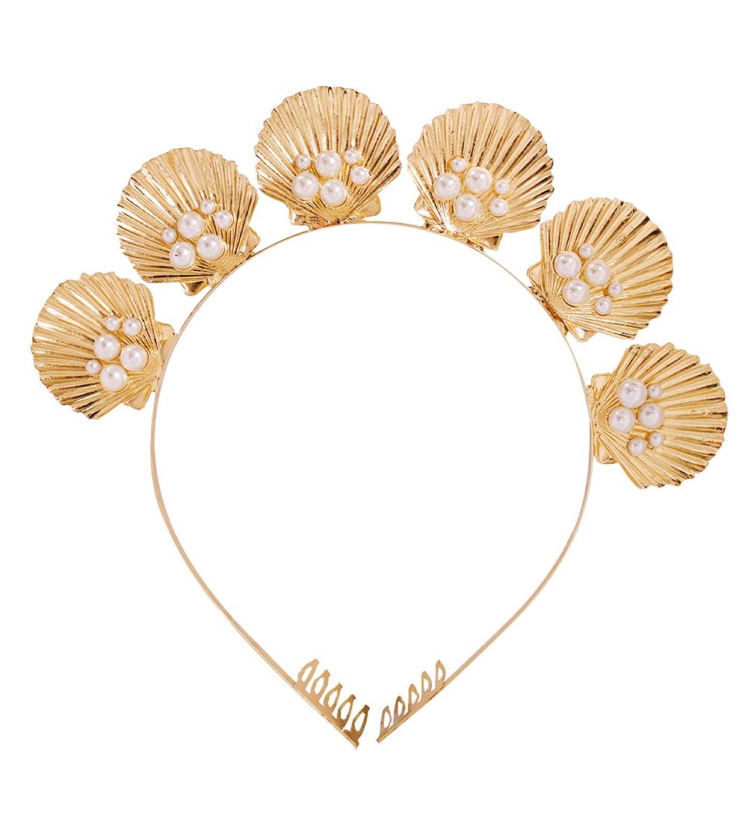 Metal Seashell Headband Faux Pearl Wedding Hairband Elegant Bridal Headwear Gold Mermaid Headpiece Beach Wedding Hair Accessories - Buy Online on GoSupps.com
