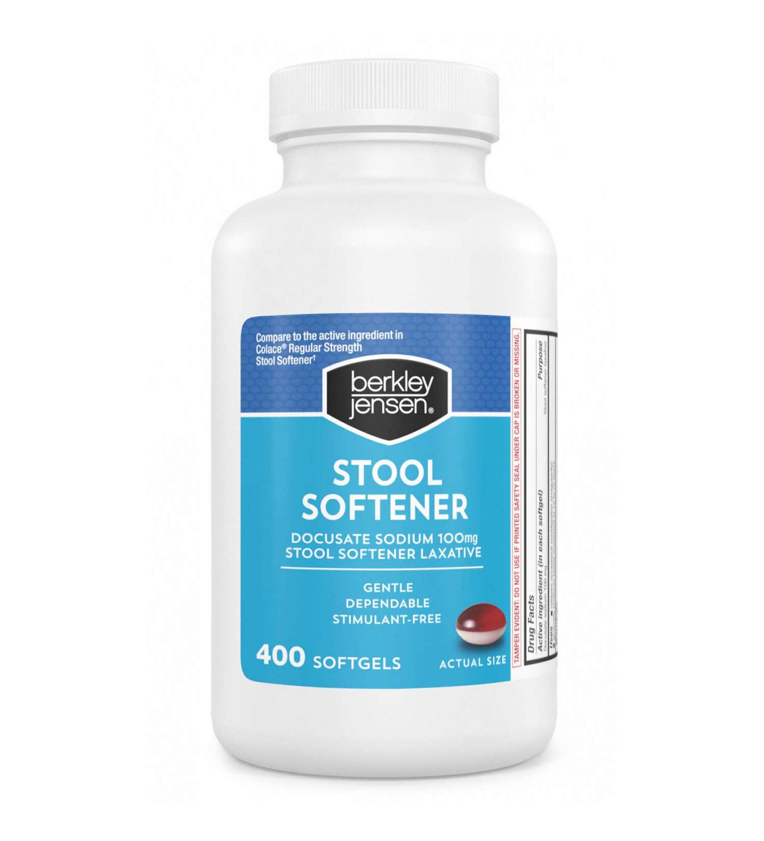 Berkley and Jensen Stool Softener Docusate Sodium Laxative 100 mg Per Softgel 400 Softgels Per Bottle