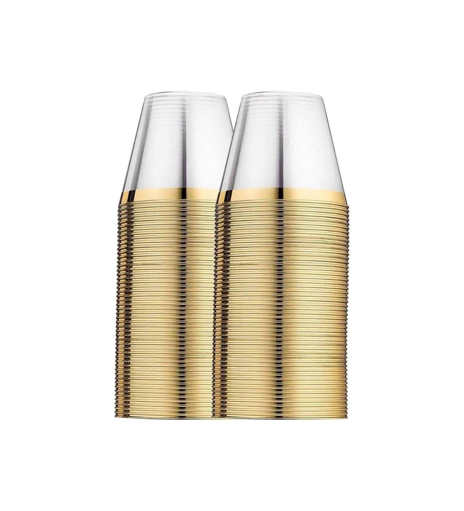 M Honor 100 Pack 9oz Gold Rimmed Plastic Reusable Tumbler. Perfect for Weddings Parties and Dinners. - Buy Online on GoSupps.com