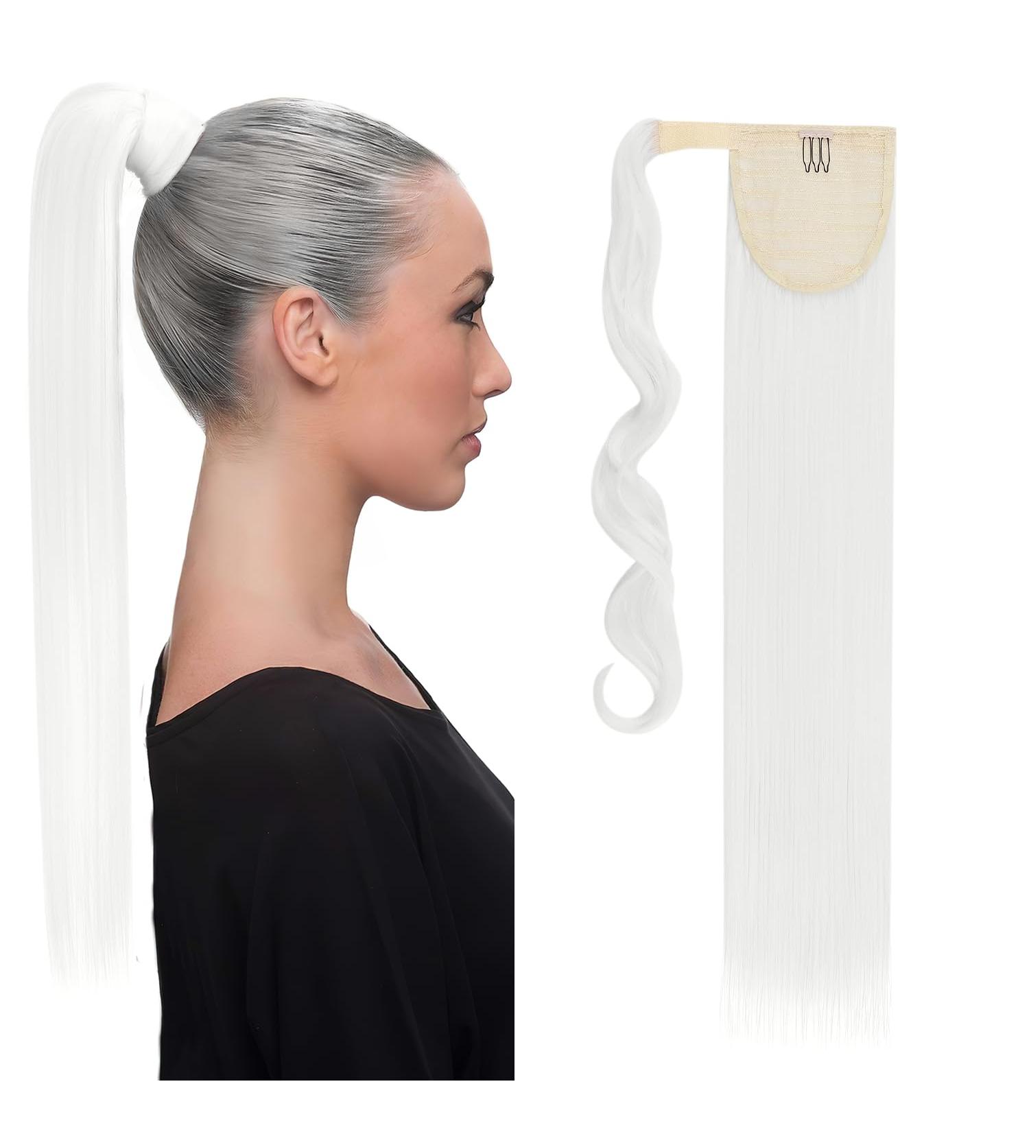 S-noilite 58cm White Ponytail Hair Extension - Natural Straight Braid Hairpiece for Realistic Look - International Shipping Available - Buy Online on GoSupps.com