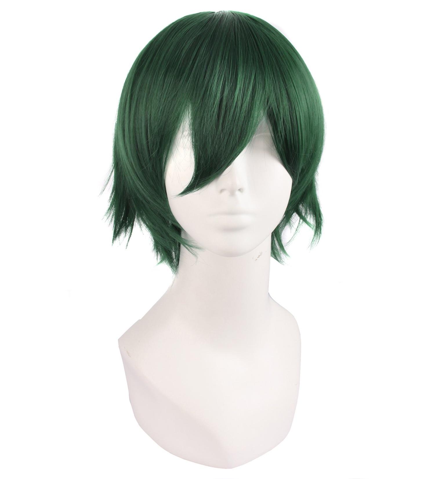 MapofBeauty Men's Forest Green Cosplay Costume Short Straight Wig | Dark Green Hairpiece for Anime & Halloween - Buy Online on GoSupps.com
