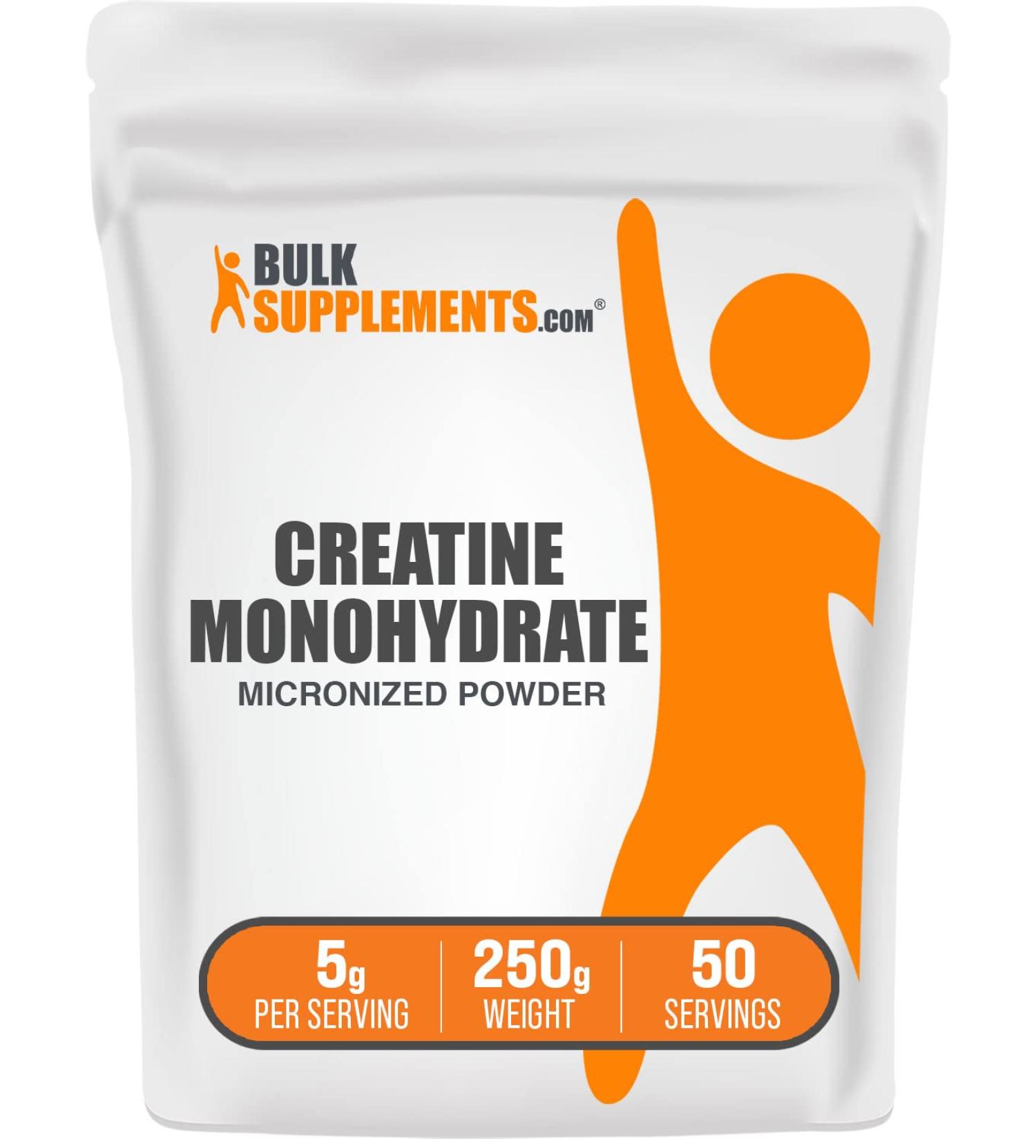 BulkSupplements.com Creatine Monohydrate Powder - Micronized Creatine Powder Unflavored - Pure & Gluten Free 5g (5000mg) per Servings 250g (8.8 oz) (Pack of 1) - Buy Online on GoSupps.com