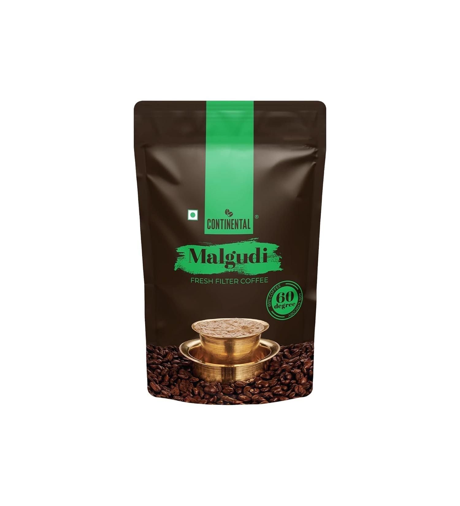 Conti'nental Malgudi Filter Coffee 500gm Pouch Combo | (60% Coffee - 40% Chicory) + (80% Coffee - 20% Chicory) | Traditional South Indian Filter Coffee Powder | Freshly Roasted Ground Coffee | 500gm*2 - 1KG (200 gm Traditional) - Buy Online on GoSupps.com