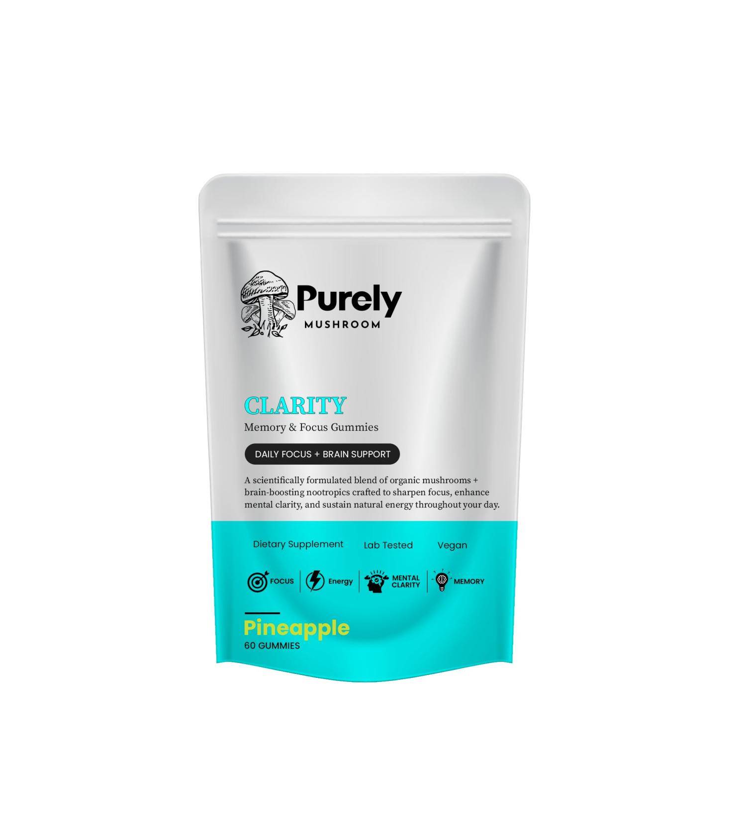 Clarity Gummies Focus Memory & Brain Support with Lion s Mane Cordyceps Alpha GPC & Phosphatidylserine Nootropic Gummies Organic Vegan Non-GMO No Gelatin (60 Count) 60 Count (Pack of 1)