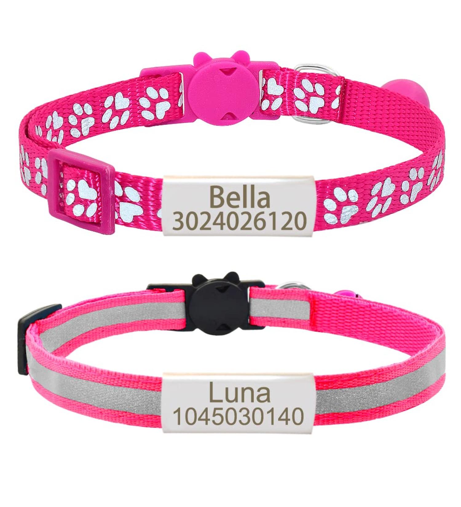 2 Pack Personalized Reflective Cat Collar with Breakaway Safety Feature - Custom Name Tag and Bell - Adjustable Sizes for Girls & Boys - Hot Pink - Buy Online on GoSupps.com