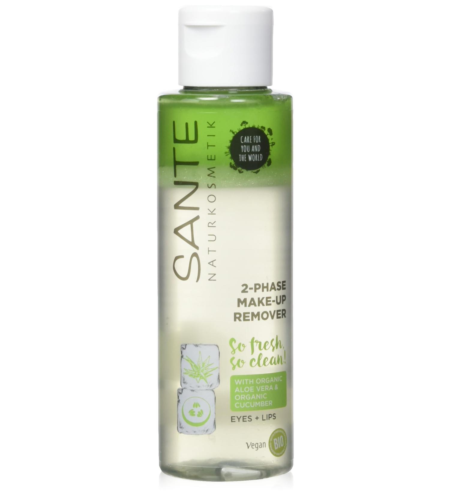 Sant Natural Cosmetics 2-Phase Make-Up Remover - Gentle Soothing & Vegan with Organic Cucumber Extract | Removes Waterproof Eye & Lip Make-Up (110ml) - Buy Online on GoSupps.com