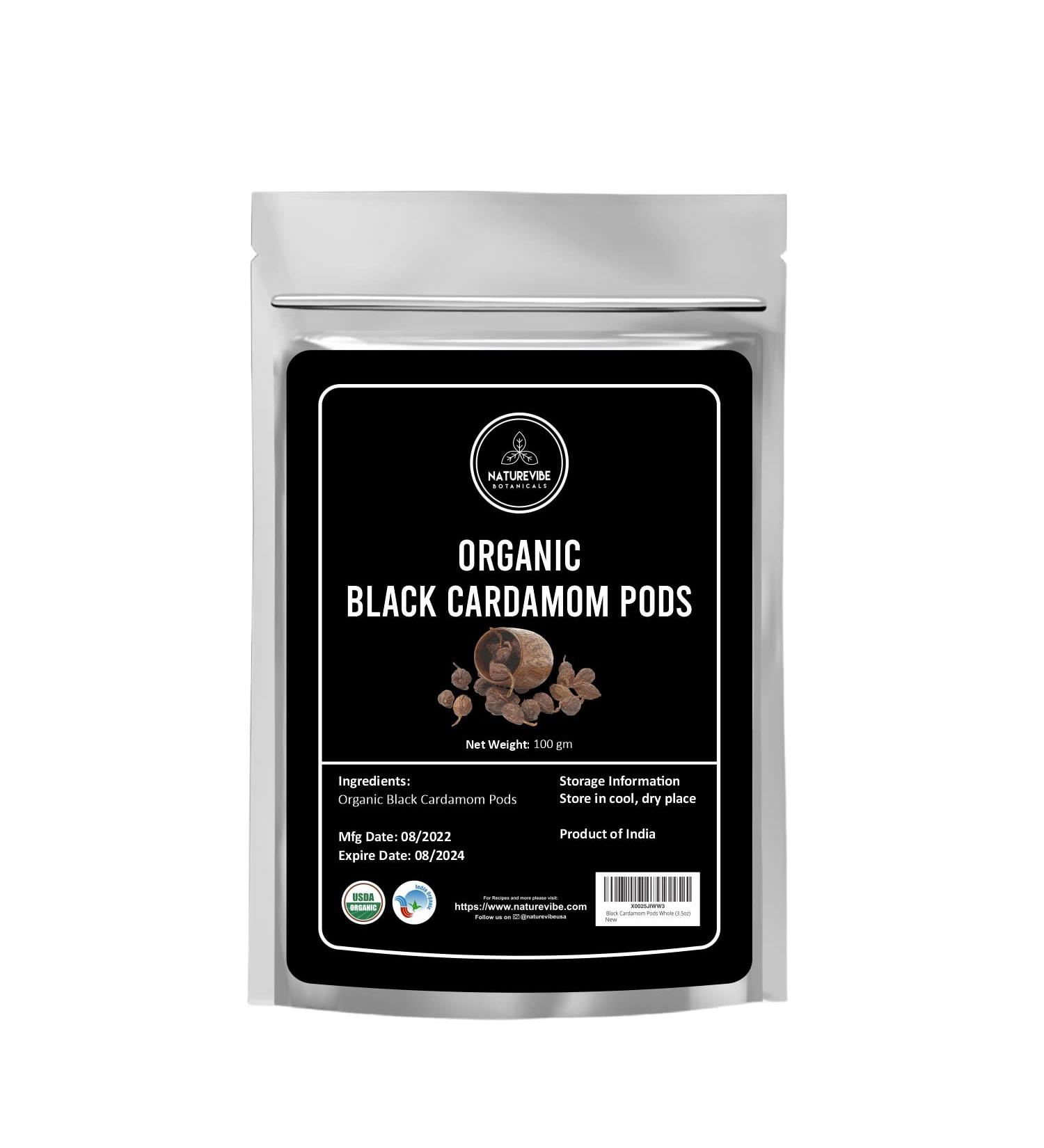 Naturevibe Botanicals Organic Black Cardamom Pods Whole 3.5oz (100g) | Non-GMO, Gluten Free Indian Spice - Buy Online on GoSupps.com