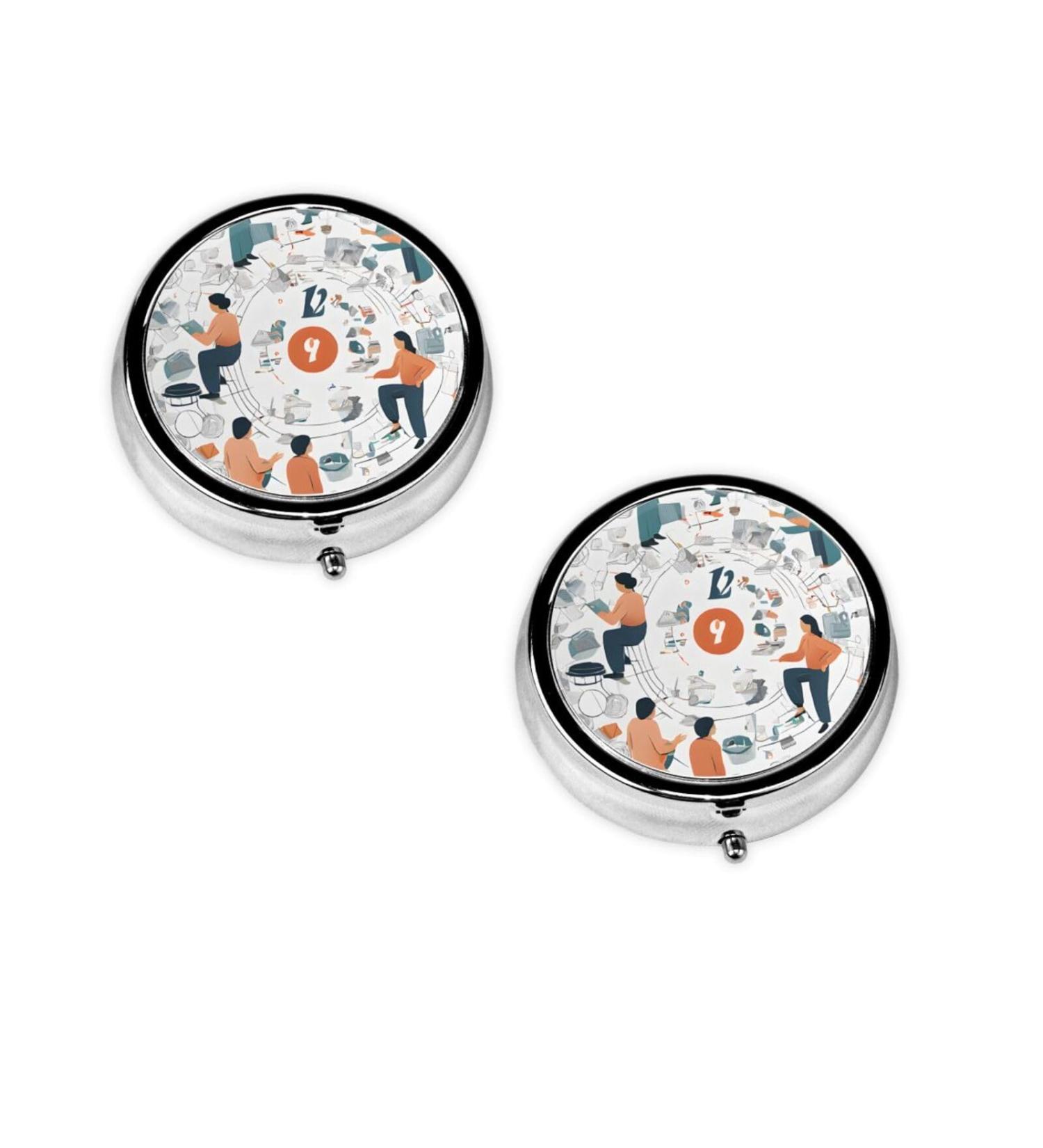 I Love The 90s Illustration Round Pill Box - 3 Compartment Mini Travel Medicine Organizer | Decorative Pocket Purse for Vitamins & Tablets - Buy Online on GoSupps.com