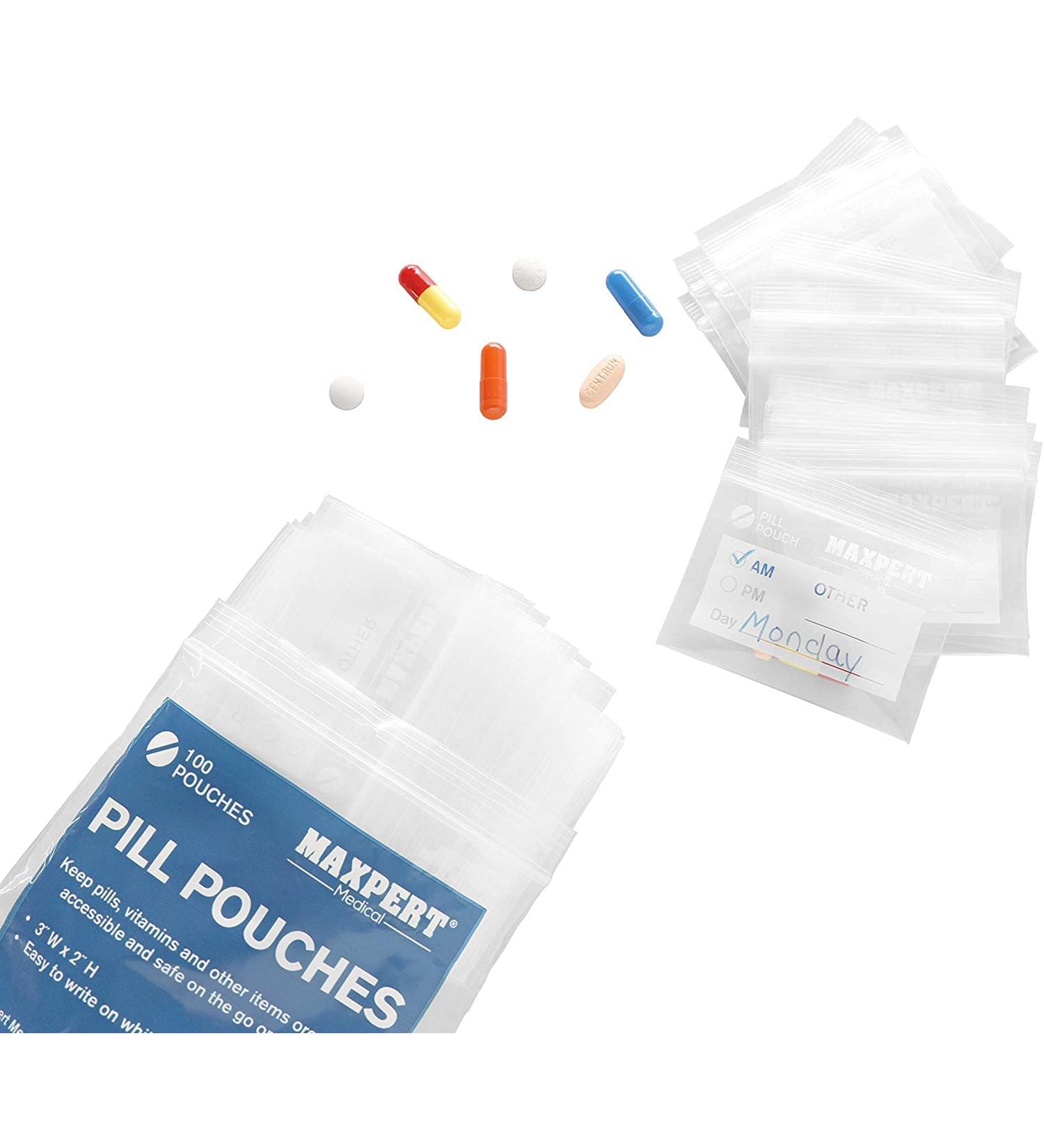 200 Pack Plastic Pill Pouches - Travel-Friendly Zipper Bags for Daily Medicine - Clear Resealable Pill Organizer with Label - 3x2 - Buy Online on GoSupps.com