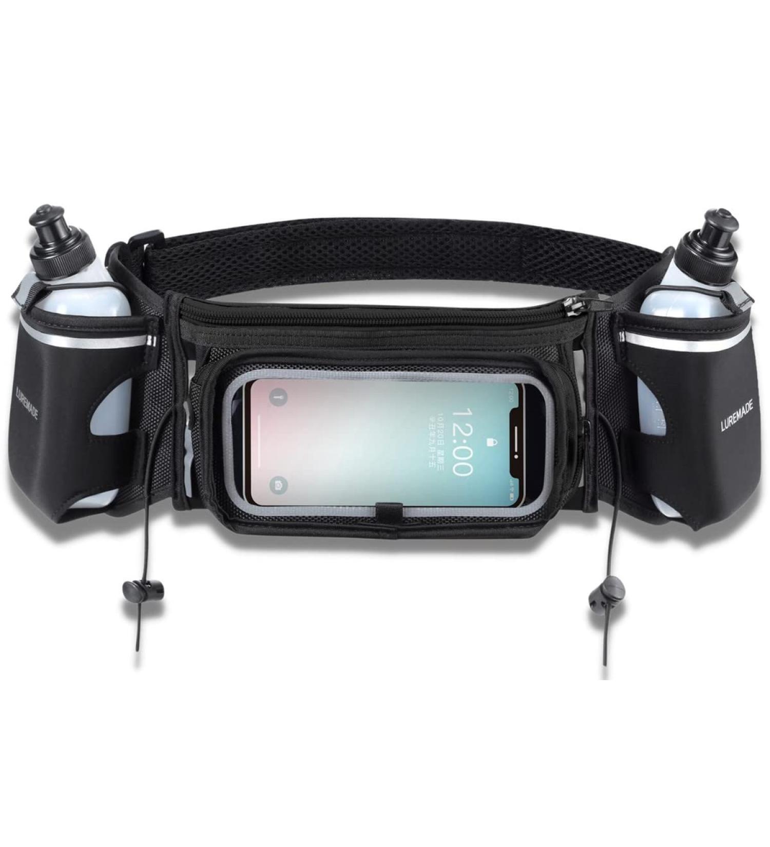 LUREMADE Hydration Running Belt with Water Bottle Holder for Men Women Hiking Fanny Pack Walking Waist Pack for iPhone Phone Carrier Holder Marathon Runner Water Pouch for Jogging Cycling Biking black - Buy Online on GoSupps.com