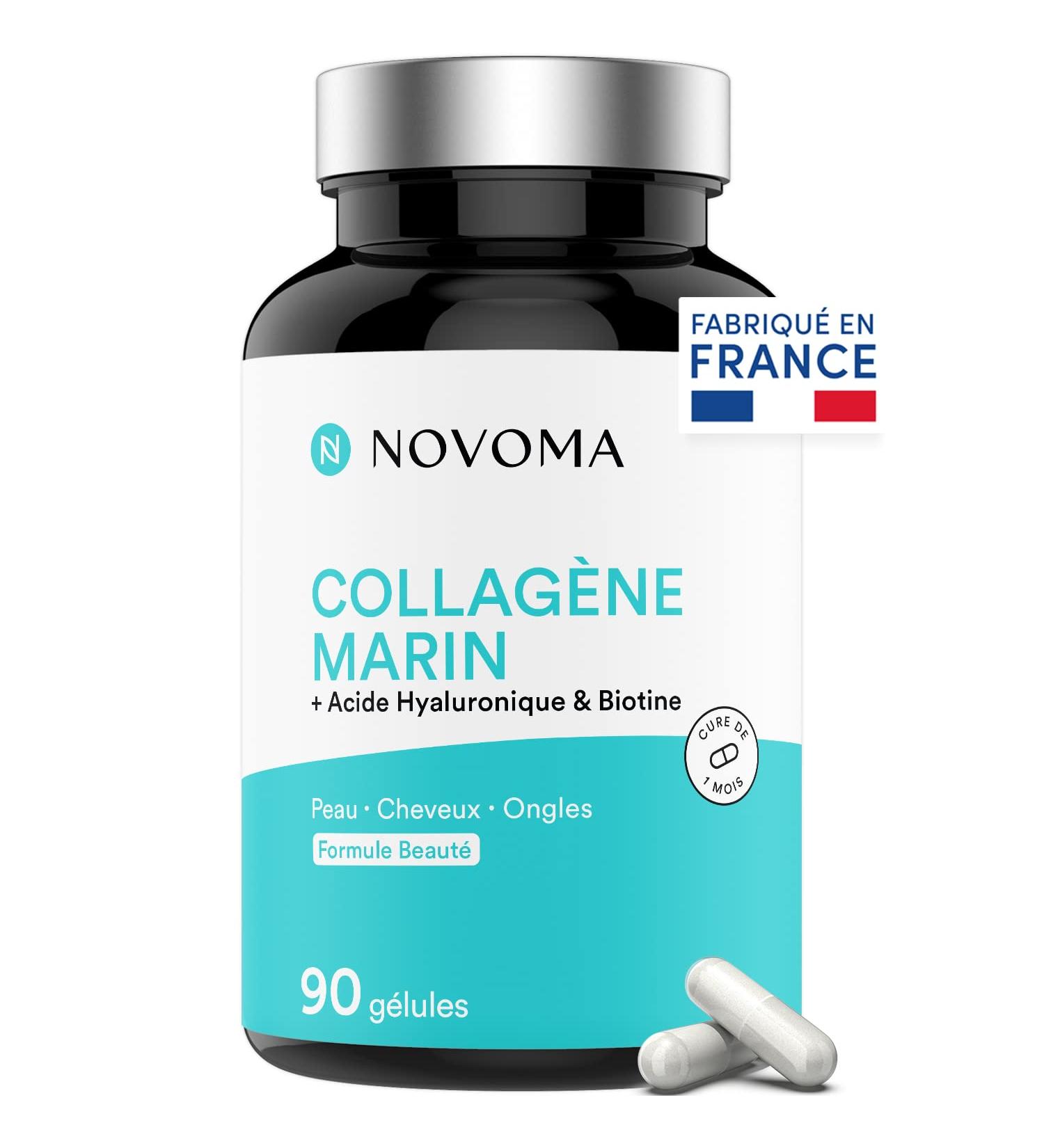 NOVOMA Marine Collagen + Hyaluronic Acid 1000 mg Pure Hydrolyzed Collagen Type 1 & 3 With Vitamin C Zinc and Biotin Skin Beauty Hair & Nails 90 Softgels - Buy Online on GoSupps.com