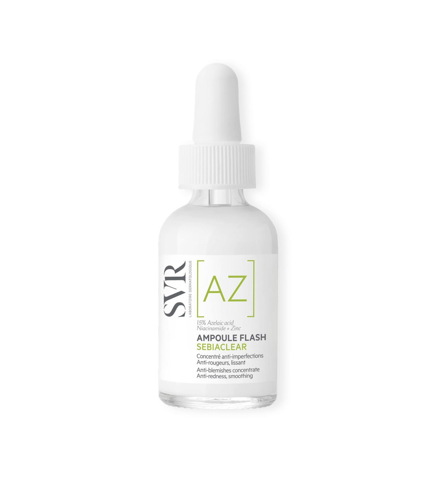 SVR SEBIACLEAR Ampoule Flash 15% Azelaic Acid Serum Retexturises Acne-prone Oily Combination Skin. 8% Omega Ceramides + 5% Niacinamide 30ml - Buy Online on GoSupps.com