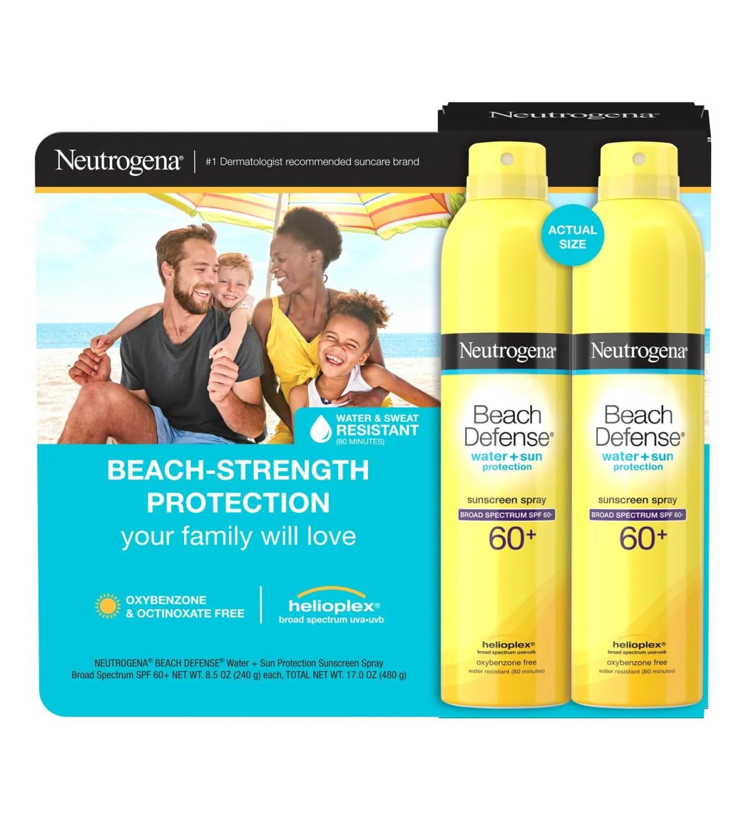 Neutrogena Beach Defense Sunscreen Spray SPF 60+ 8.5 oz 2-pack Water + Sun Protection Lightweight Fast Drying Broad-Spectrum Sun Protection Oxybenzone & Octinoxate Free - Buy Online on GoSupps.com