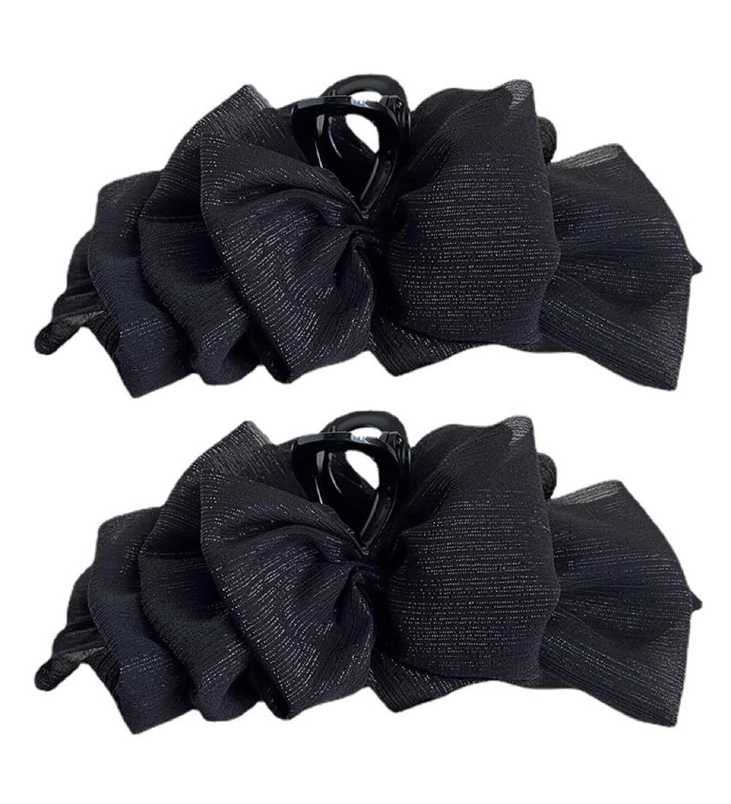 Double-sided Bow Hair Clip - Chiffon Silk Hair Claw Clips Large Bubble Hair Jaw Clips for Women - New Satin Ribbon Hair Claw Clips for Long Thick Thin Hair (Black-2PCS) - Buy Online on GoSupps.com