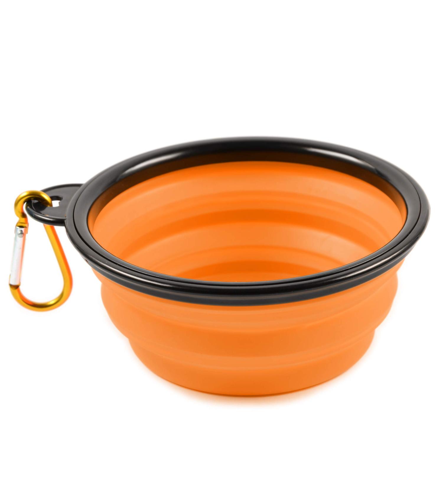 Phonenatic Foldable Silicone Dog Bowl - Orange Travel Bowl for Dogs & Cats with Carabiners (350 ml) - Durable & Portable Design - Buy Online on GoSupps.com