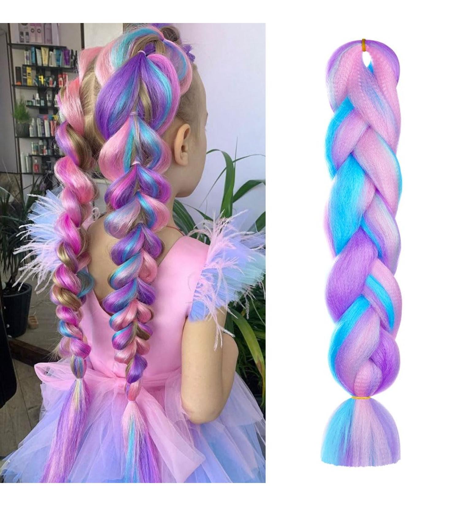 Aomig Braids Extensions | 24 Strands of Colorful Artificial Hair for Box Braids - Purple Pink Green Blue | Durable & Easy-to-Use Hair Braid Extensions for International Shipping - Buy Online on GoSupps.com