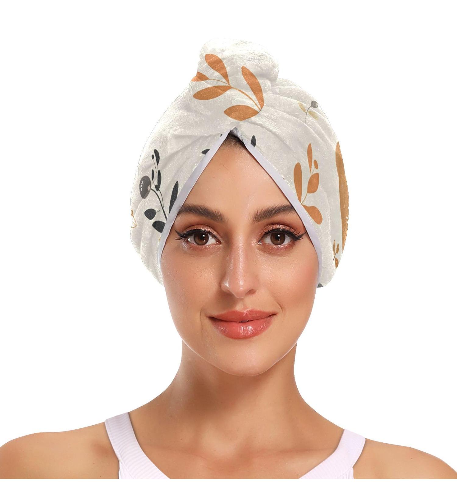Black Rabbit Leaf Hair Towel 2 Pack - Super Absorbent Quick Dry Hair Turbans for Women & Girls | Durable Button Twisty Wrap Hair Drying Towels - Buy Online on GoSupps.com