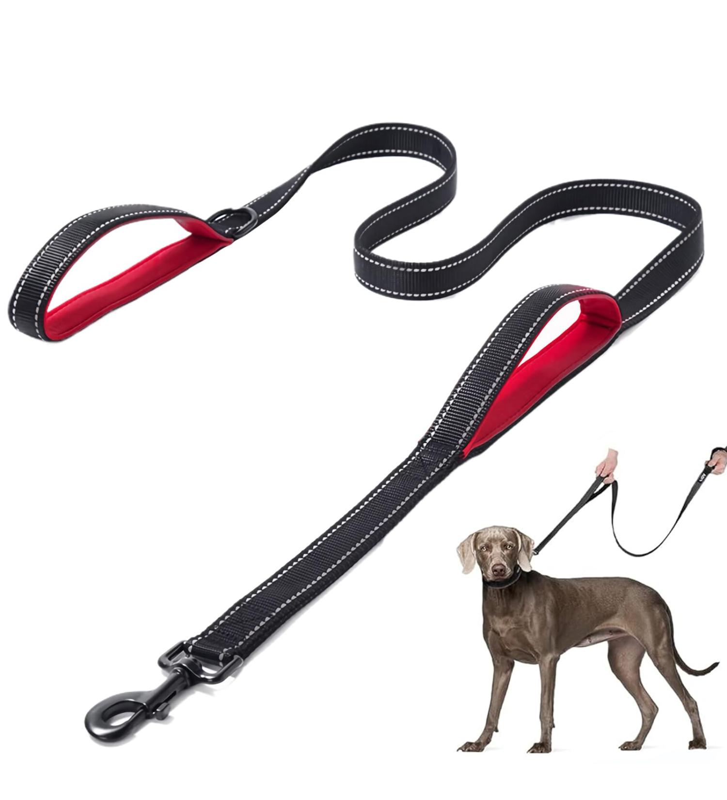 DDSCOLOUR Heavy Duty Dog Leash 5-6ft Long with Double Traffic Handle Reflective Perfect for Medium large dog leash strong Double Handle Lead Greater Control Safety Training (Black+Red) 6 feet Black+red - Buy Online on GoSupps.com