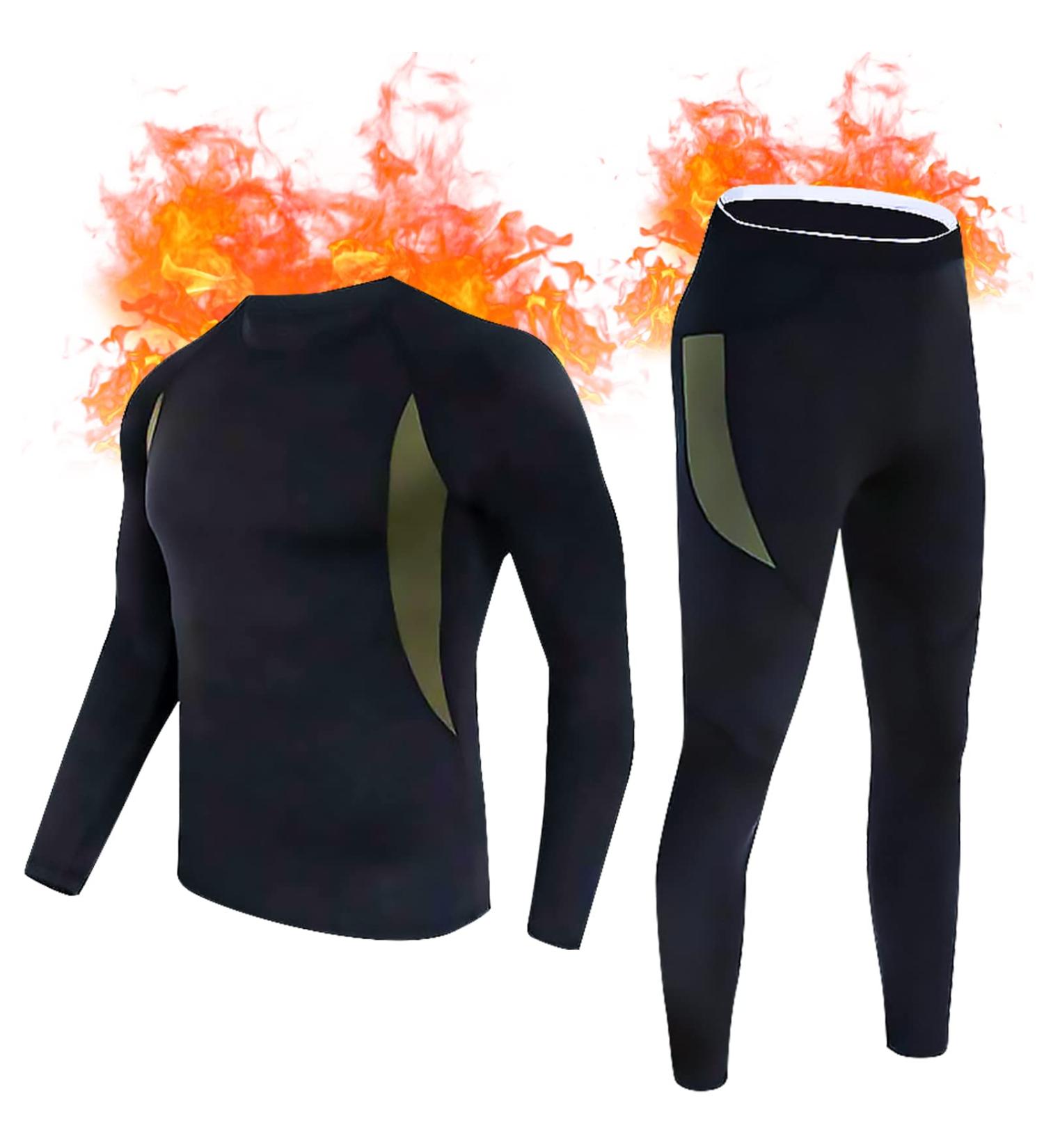 Hereneer Men's Thermal Underwear Set | Winter Ski & Workout Functional Long Underwear in Black | International Shipping Available - Buy Online on GoSupps.com
