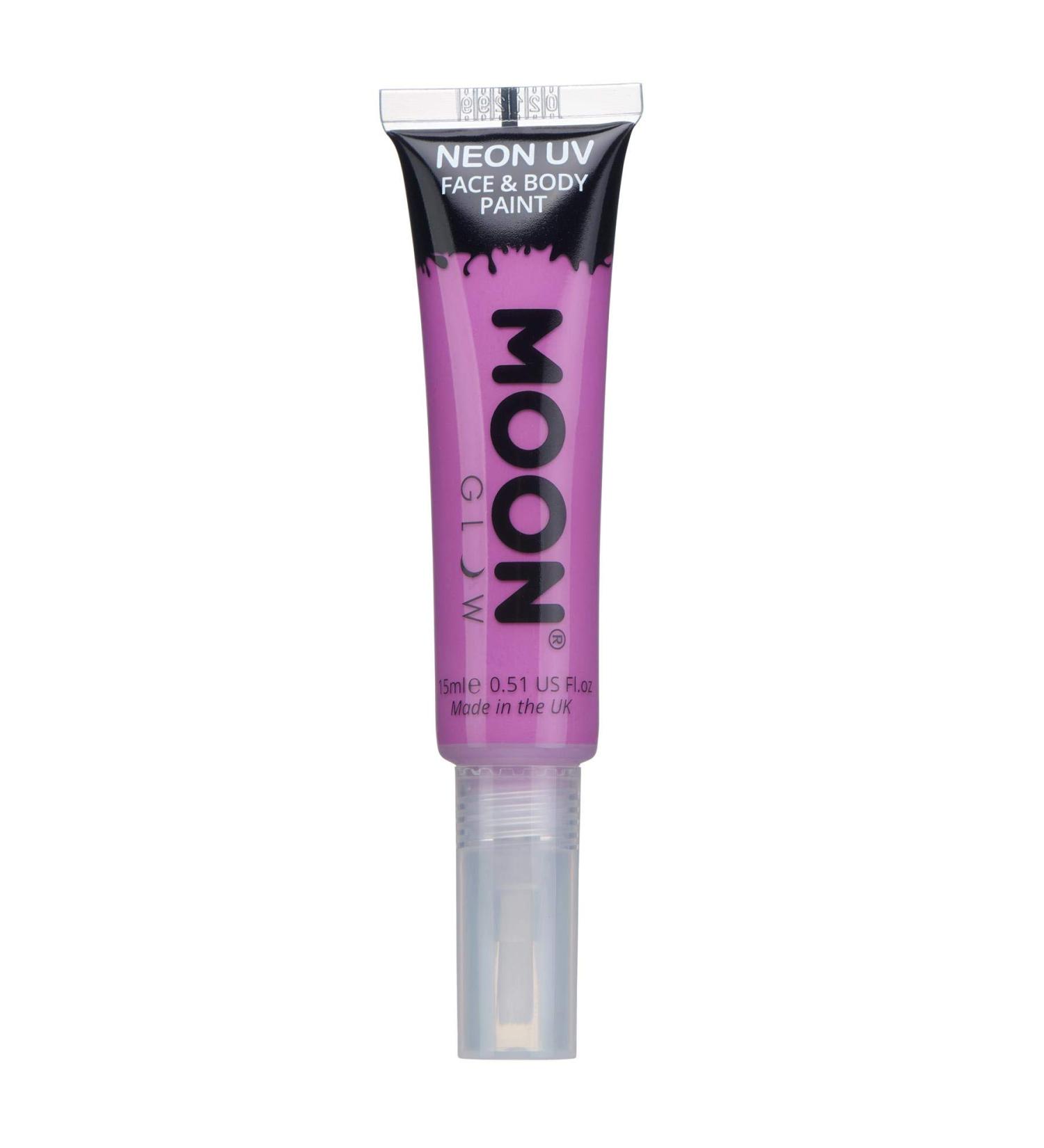 Moon Glow Neon UV Face & Body Paint 15ml - Intense Purple w/ Brush Applicator - Buy Online on GoSupps.com