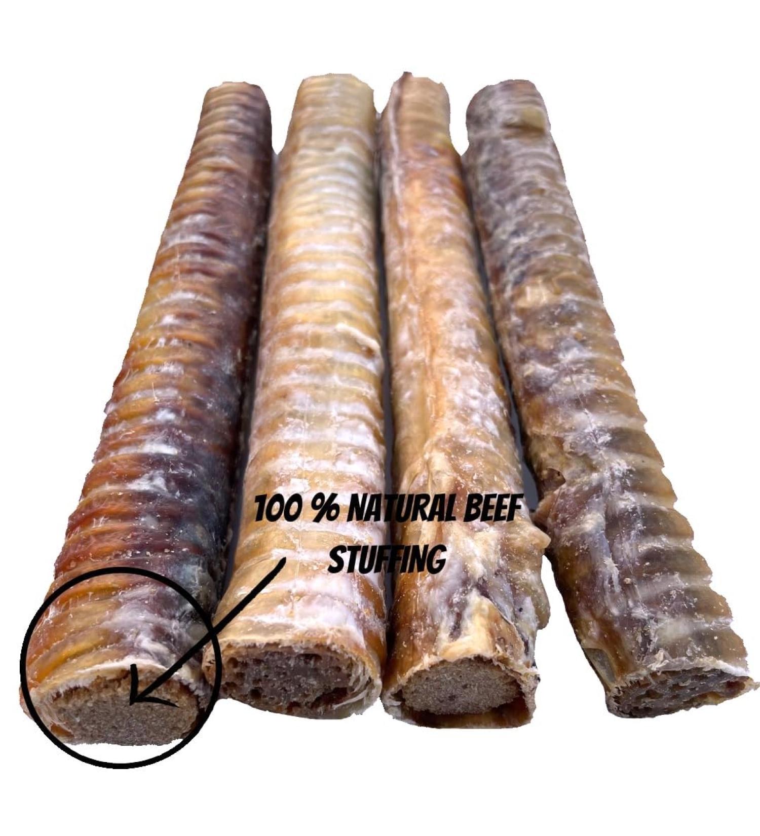 Beef Stuffed Beef Trachea for Dogs- Stuffed Beef Trachea Dog Chew Treat - *(12 INCH 4 Pack 800 Grams Approx.)* - Beef Treats - 100% Natural Free Range Beef - Dental CHEW - Buy Online on GoSupps.com
