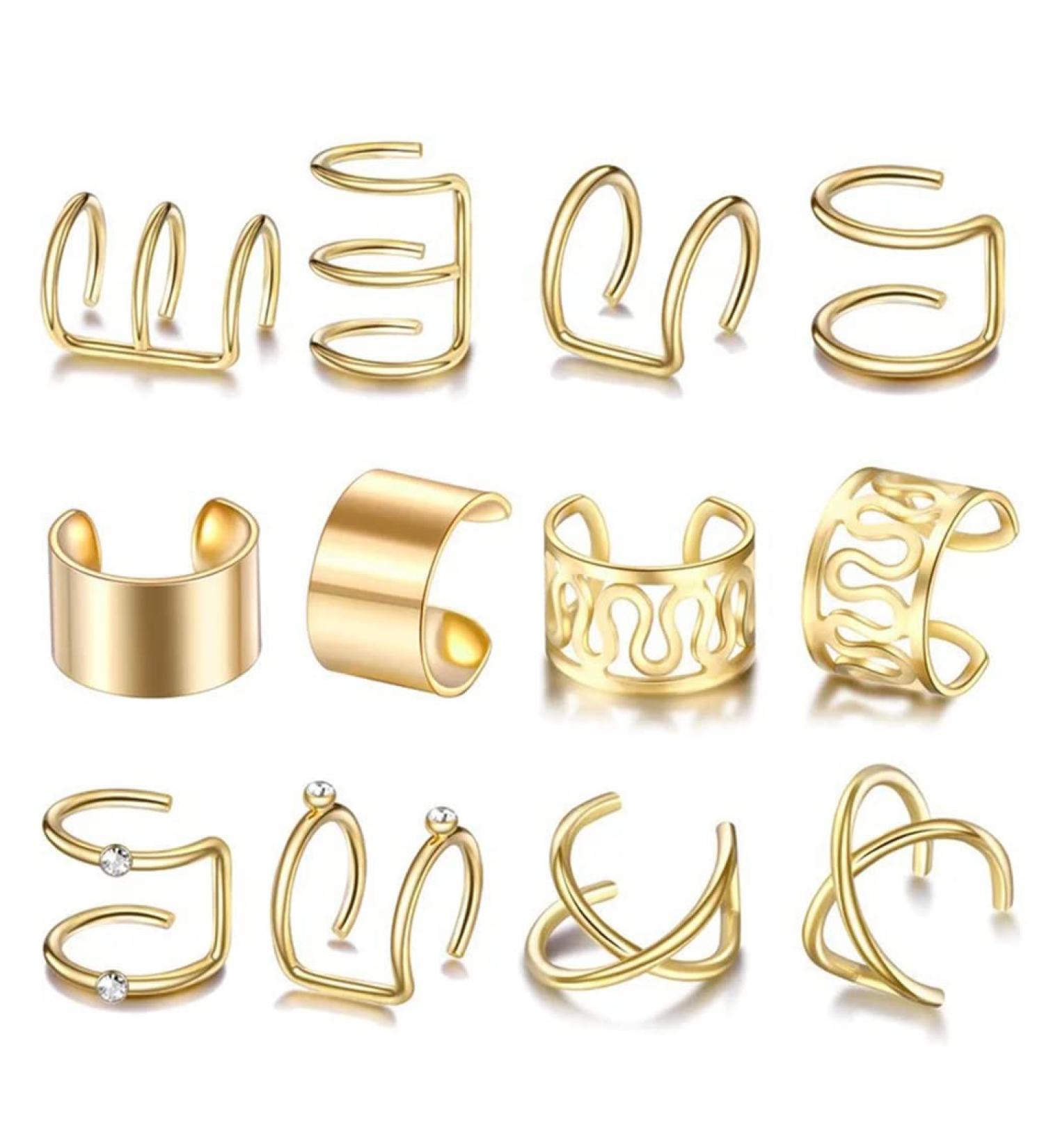 Diarypiece 12 Pcs Retro Advanced Sense Ear Bone Clip Without Pierced Metal Ear Cuff Jewelry Metal alloy - Buy Online on GoSupps.com