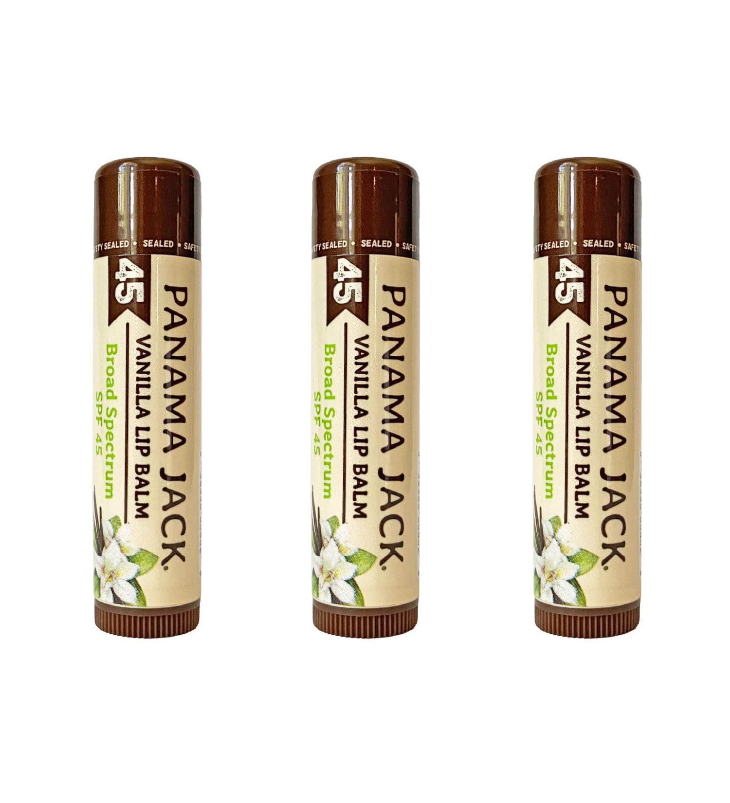 Panama Jack Sunscreen Lip Balm - SPF 45 Broad Spectrum UVA-UVB Sunscreen Protection Prevents & Soothes Dry Chapped Lips Vanilla 3-pack Vanilla Pack of 3 - Buy Online on GoSupps.com