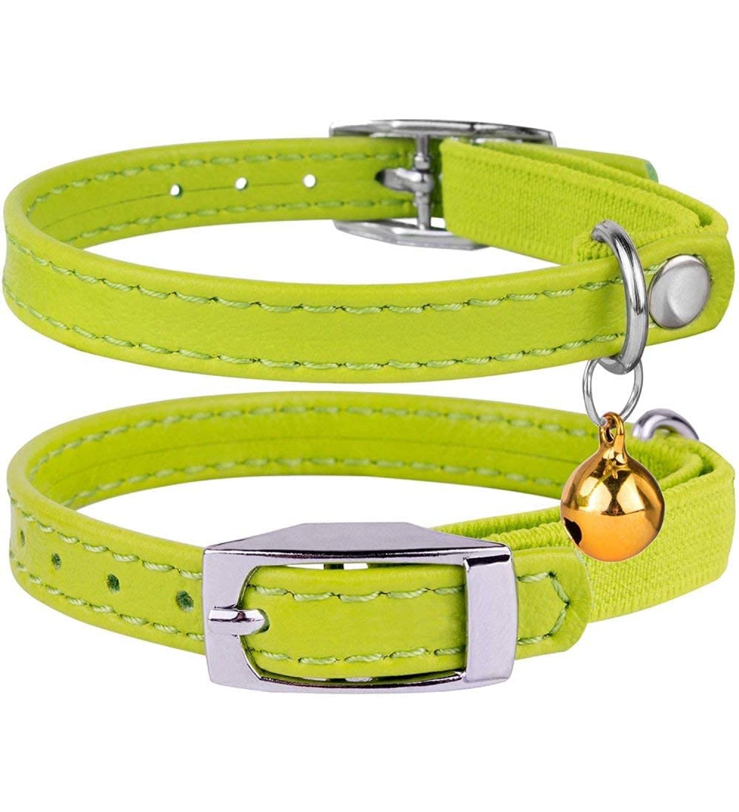 Collardirect Leather Cat Safety Collar with Elastic Belt & Bell | Adjustable 15-18 cm | Available in Black Blue Red Orange Green Pink Lime Green | International Shipping - Buy Online on GoSupps.com
