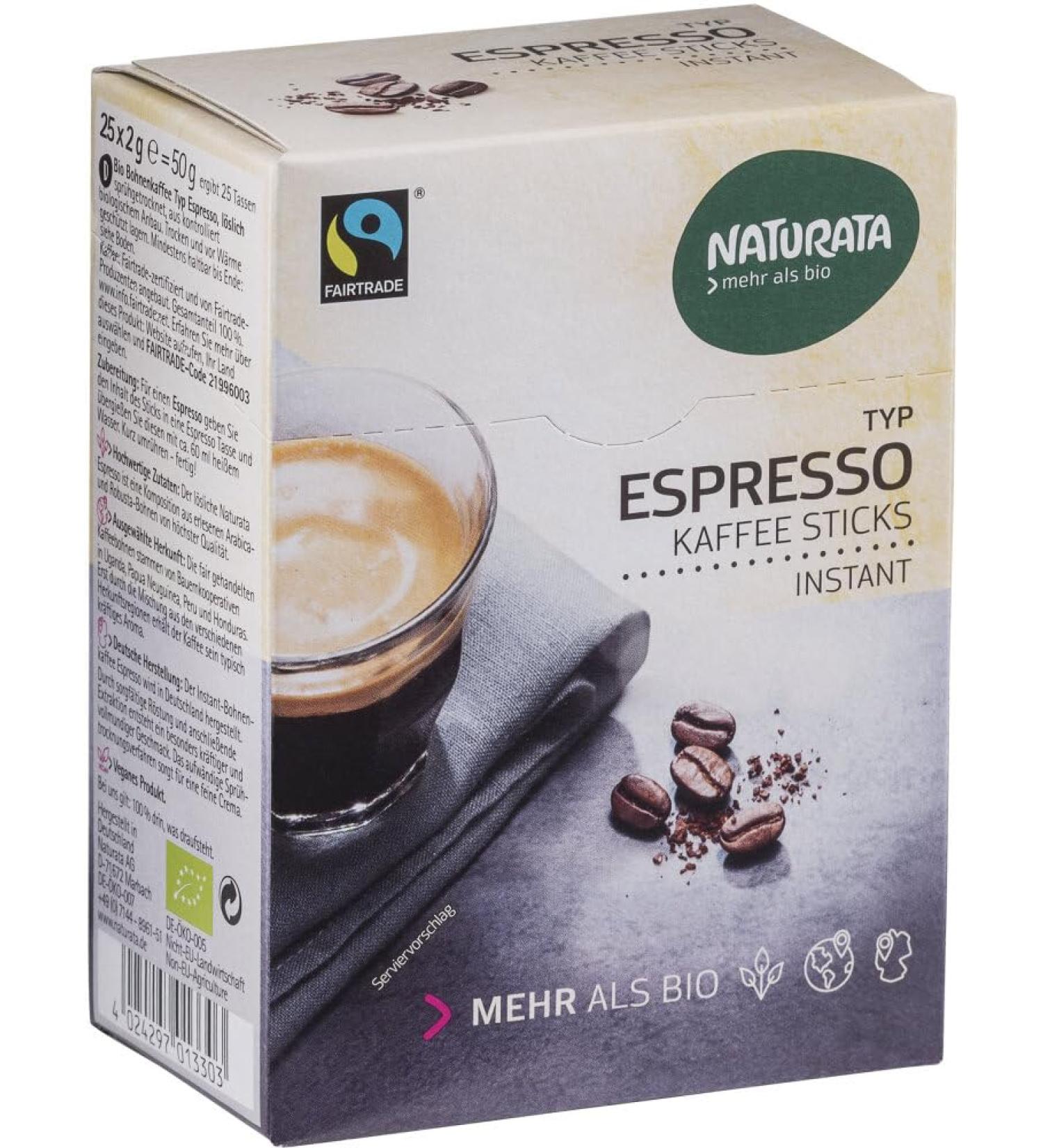 Naturata Naturata Pack of 2 Organic Instant Espresso Coffee Sticks (2 x 50 g)