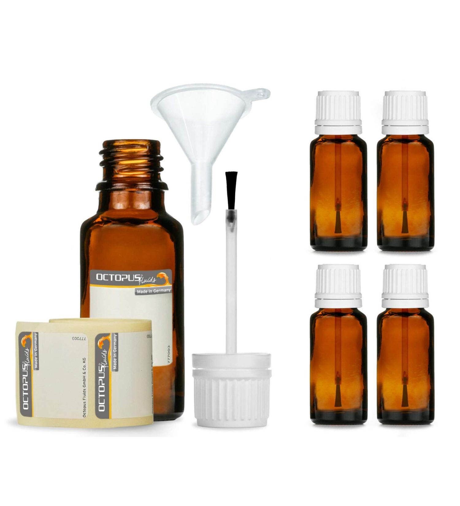  Octopus Octopus Set of 5 20 ml brush bottles with mounted brush brown glass bottle with brush cap nail polish bottle e.g. for varnish paint glue oils - Buy Online on GoSupps.com